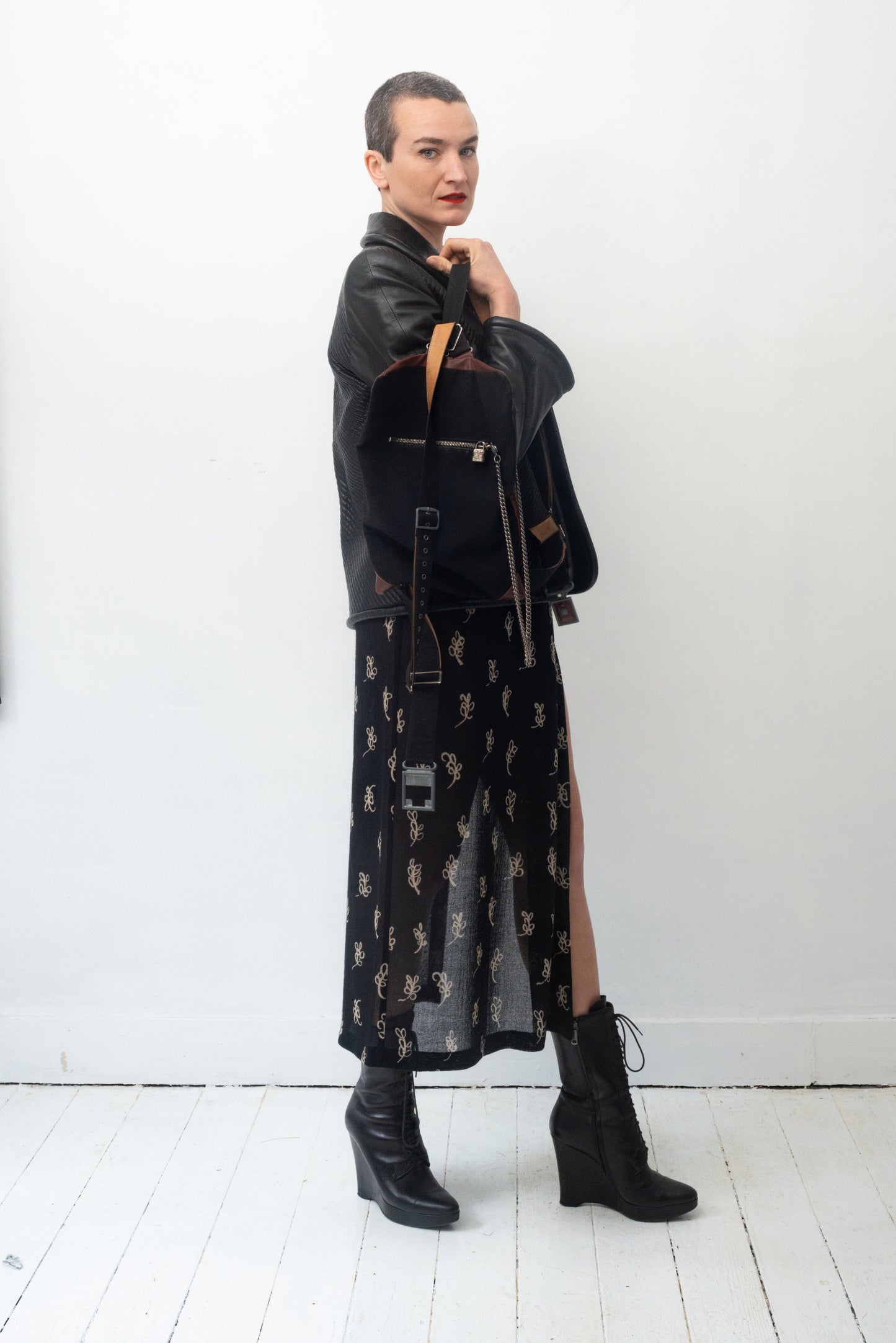 Jean Paul Gaultier 80's leather backpack with harness closure