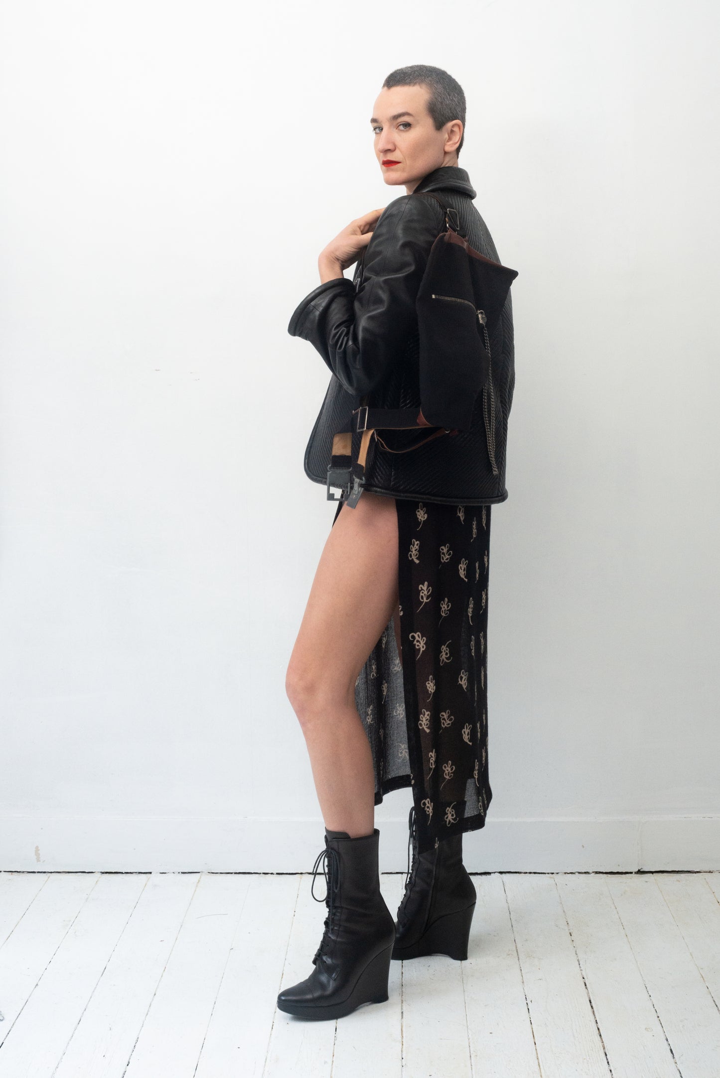 Jean Paul Gaultier 80's leather backpack with harness closure