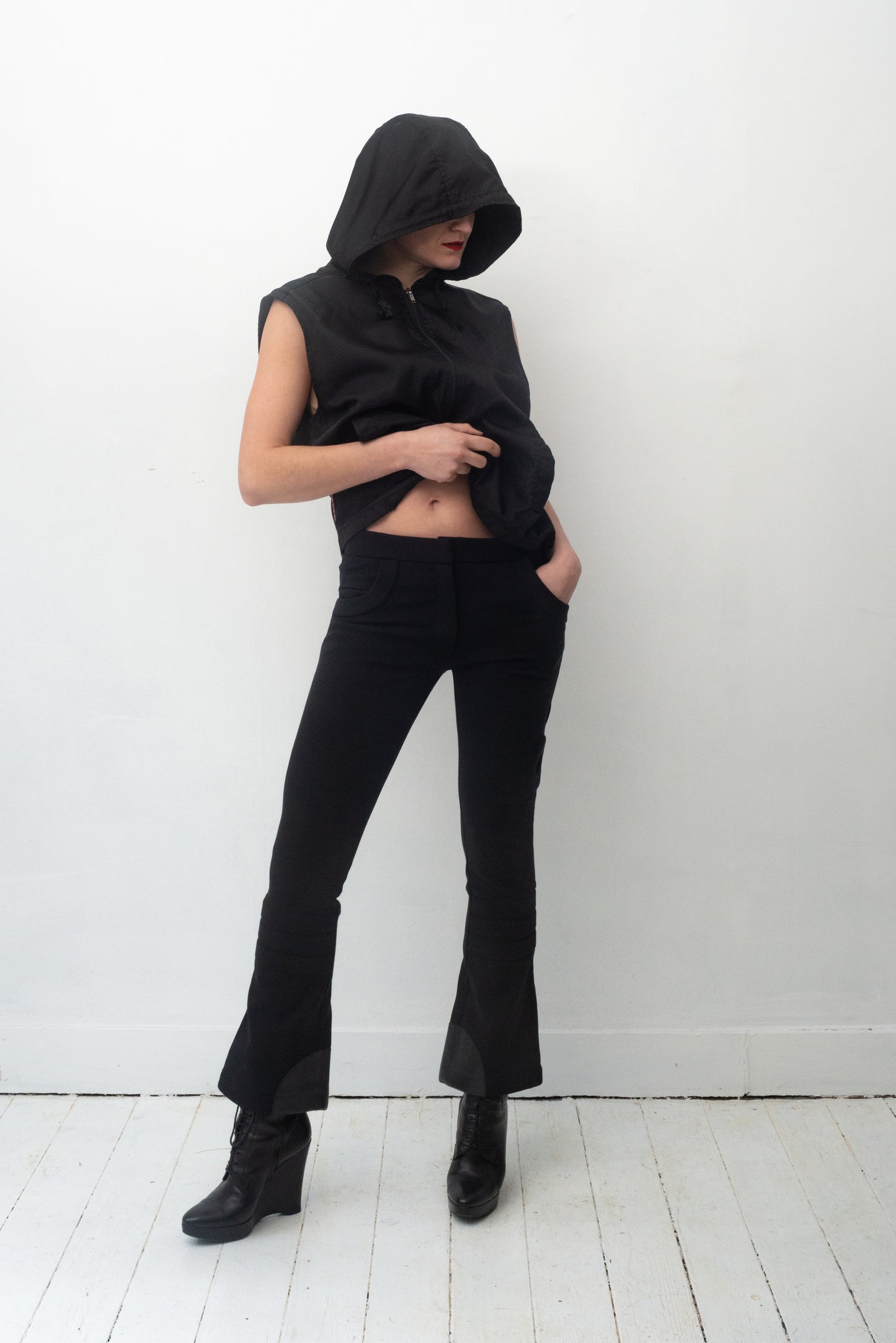 Prada 2000's futuristic black flared nylon trousers