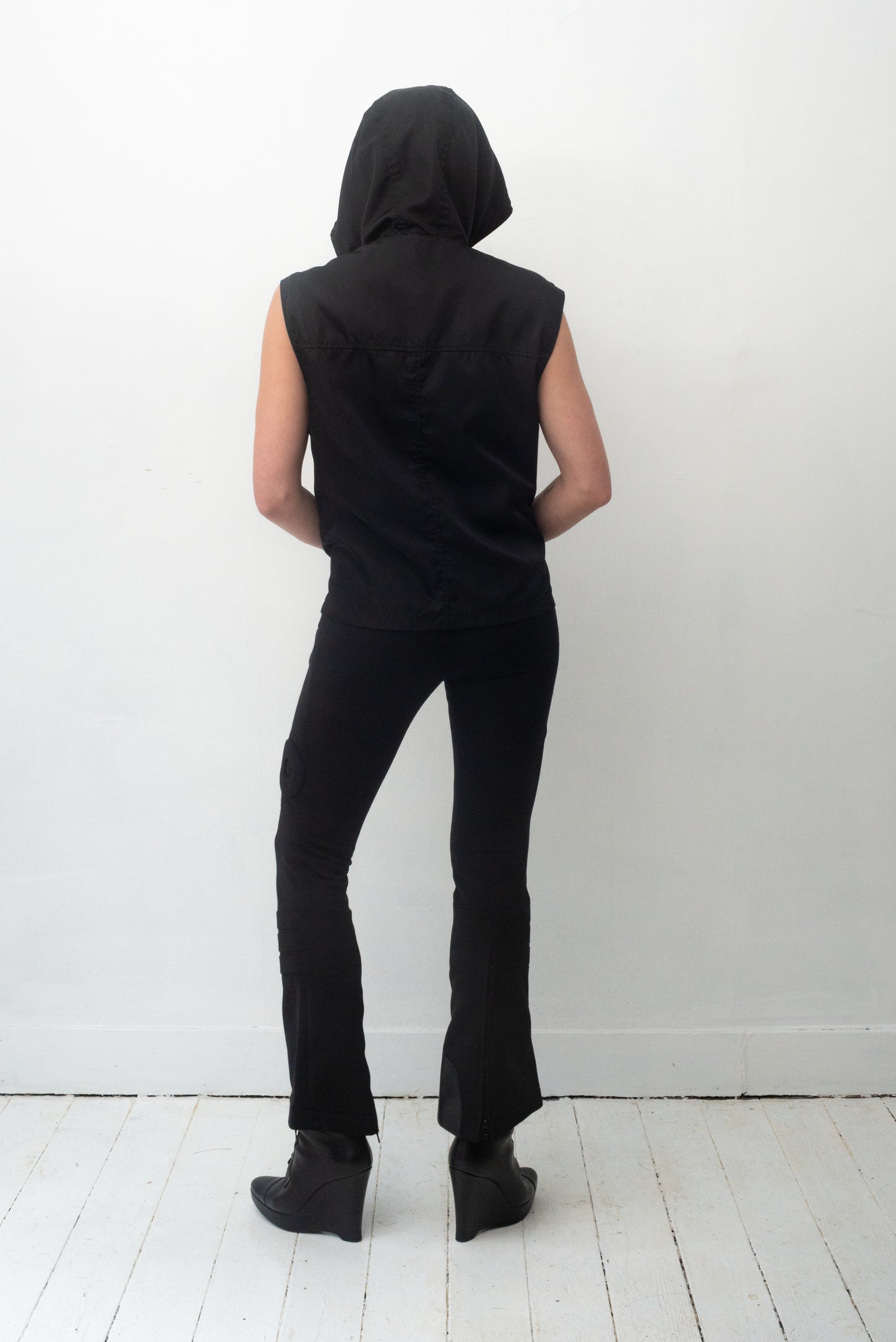 Prada 2000's black hooded sleeveless nylon jacket