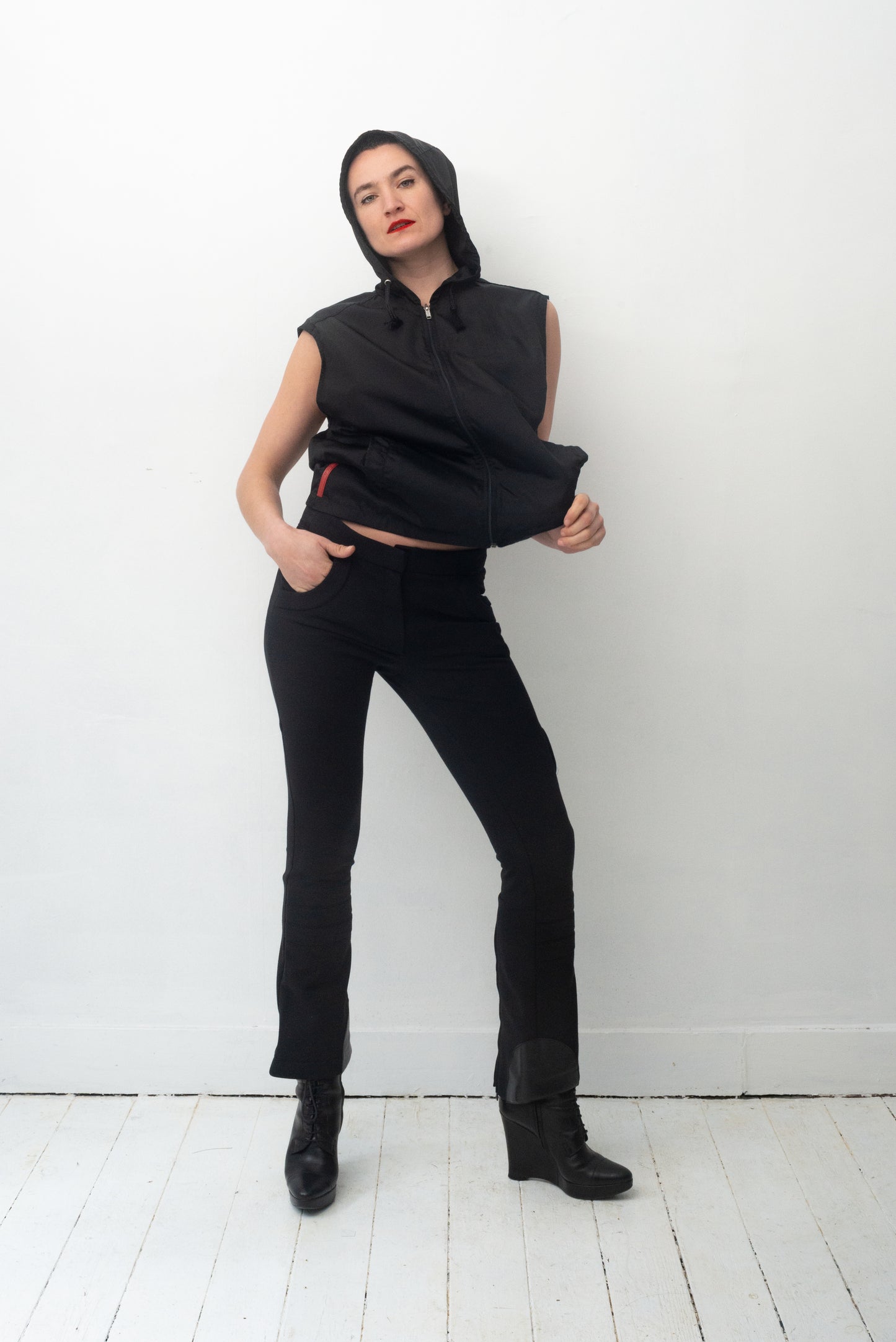 Prada 2000's futuristic black flared nylon trousers