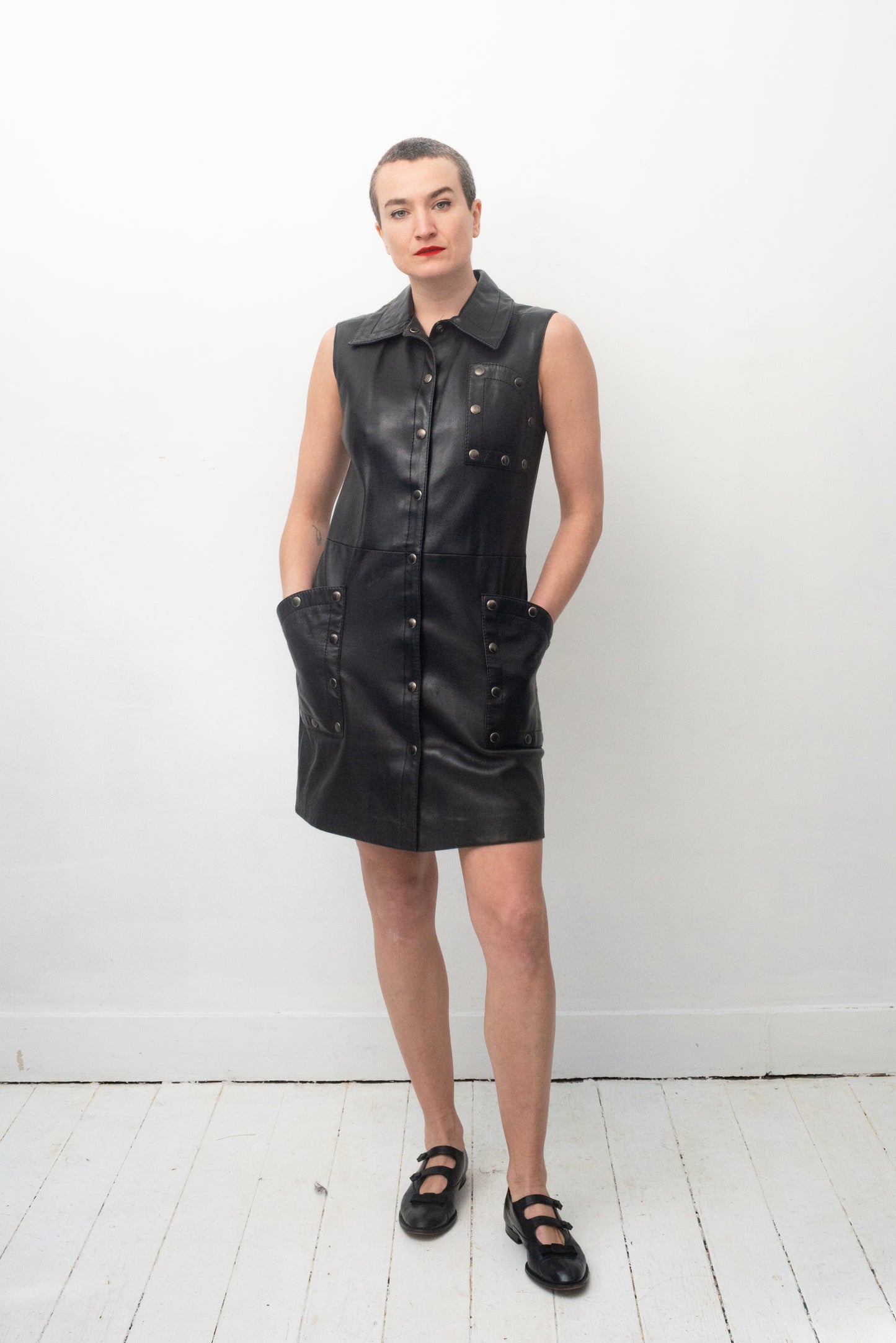 Pierre Cardin 60's leather dress / gilet with silver metal studs.