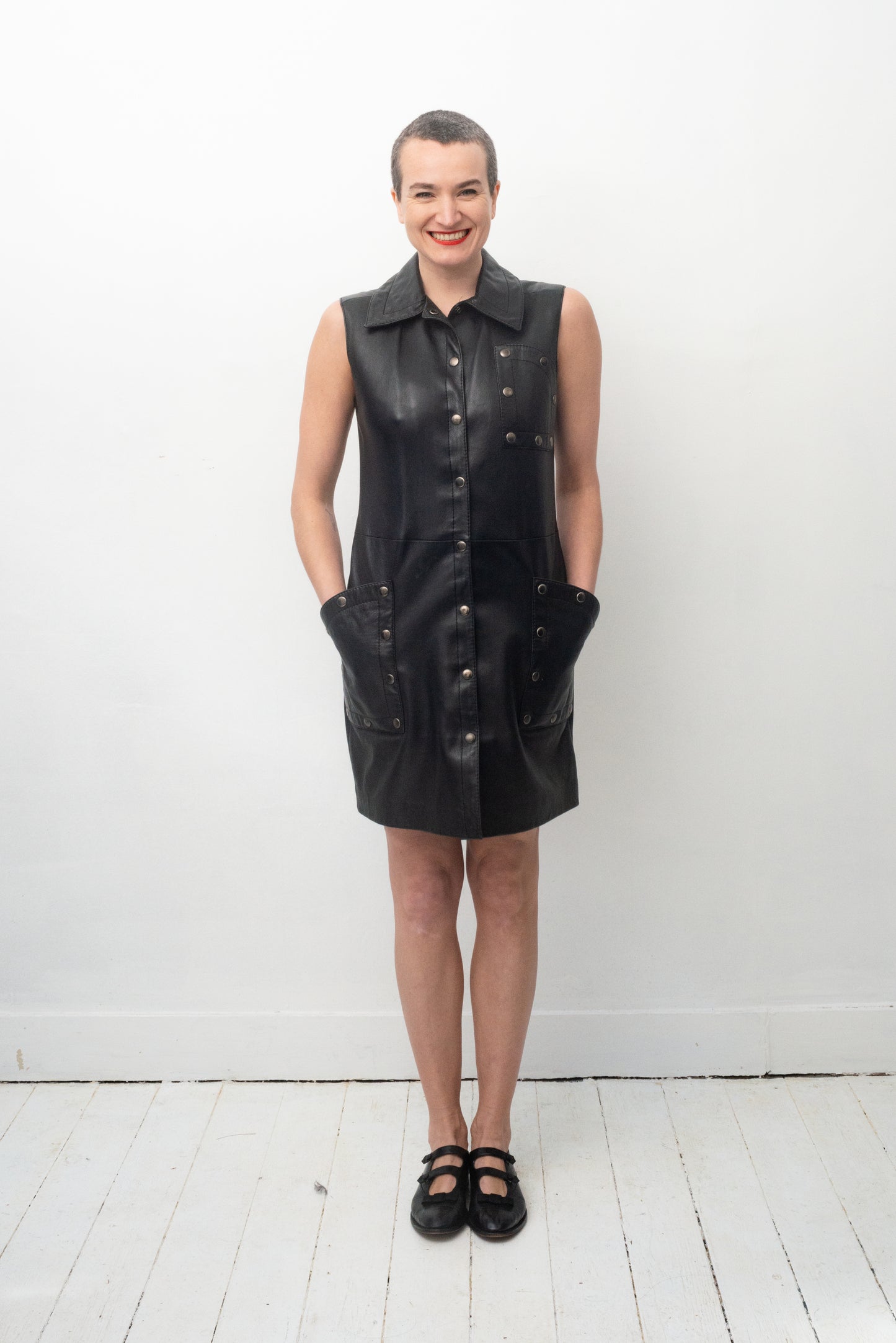 Pierre Cardin 60's leather dress / gilet with silver metal studs.