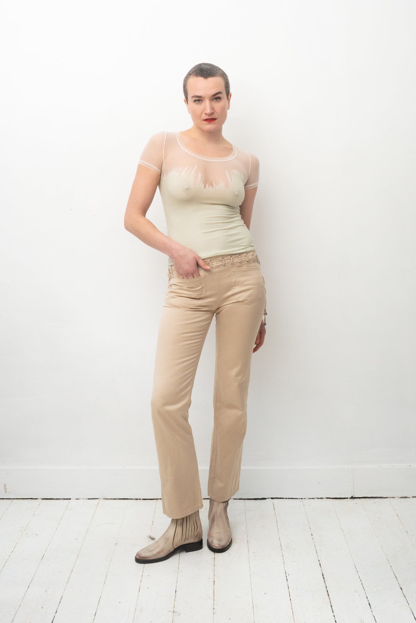 Roberto Cavalli 2000's mesh mint green top