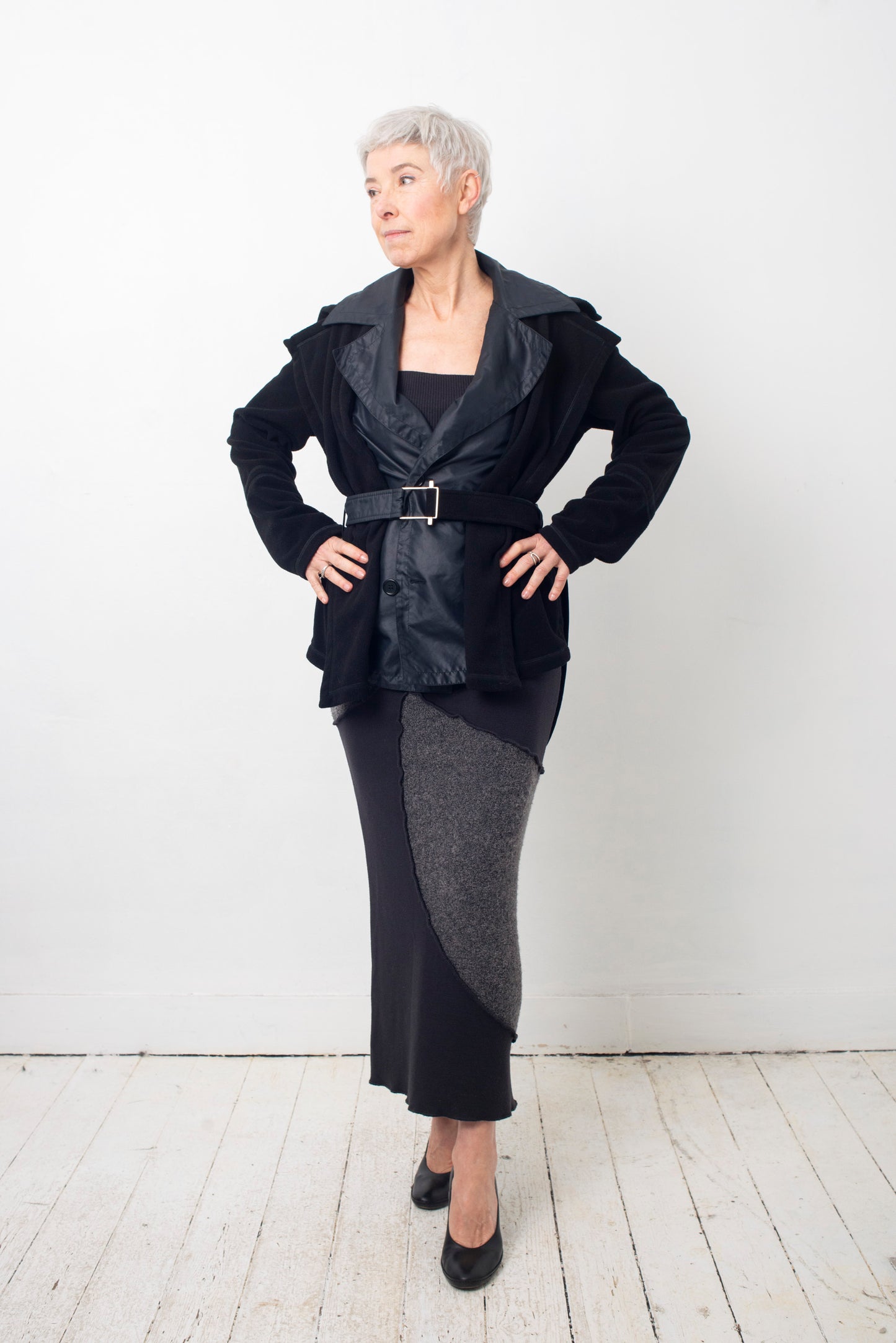 Helena van Haeren 2000's patchwork grey and black wool skirt