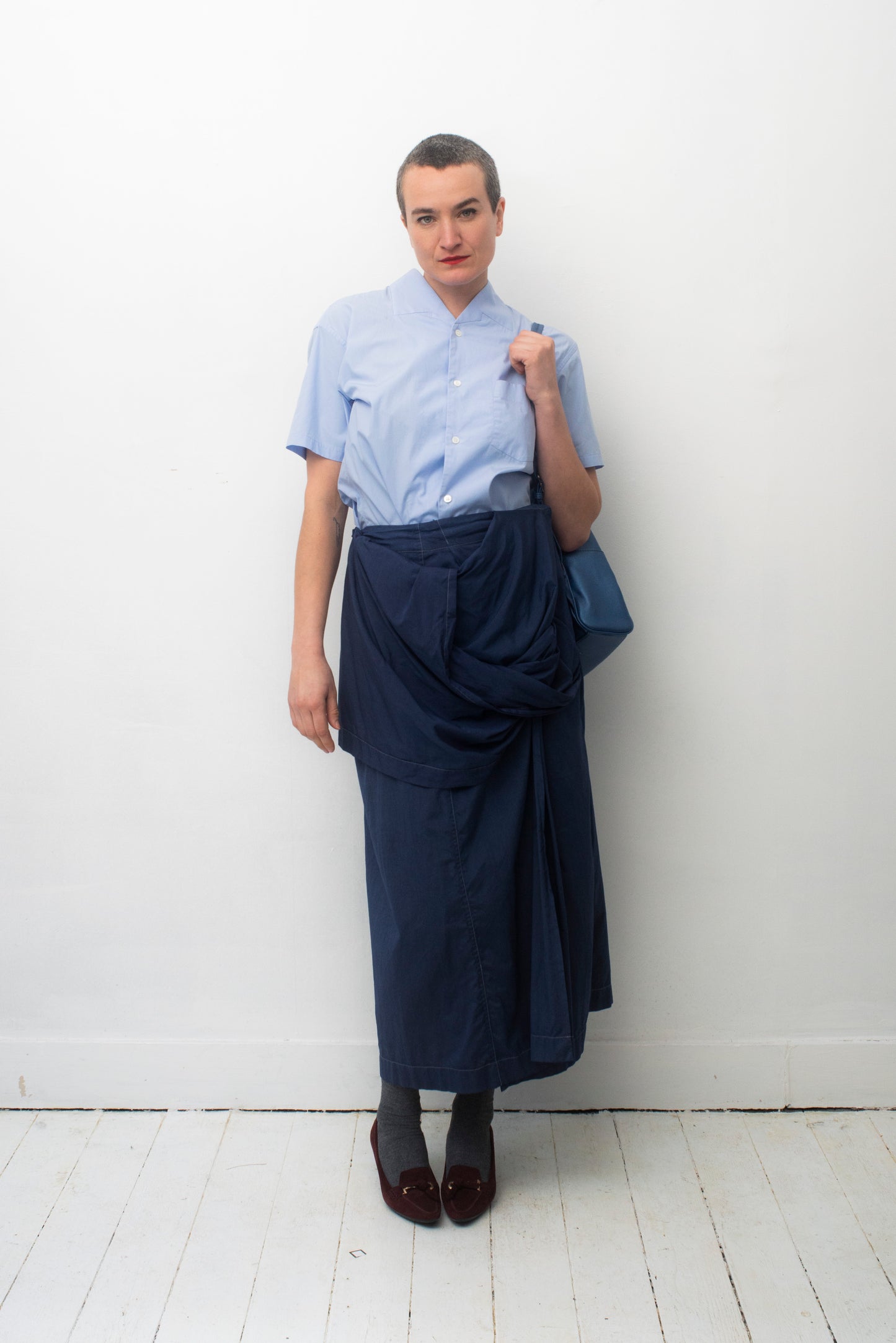 Issey Miyake 80's royal blue cotton sculptural wrap skirt