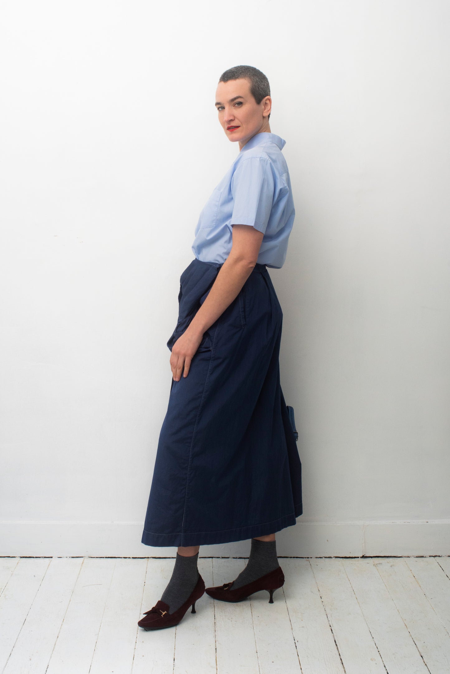 Issey Miyake 80's royal blue cotton sculptural wrap skirt