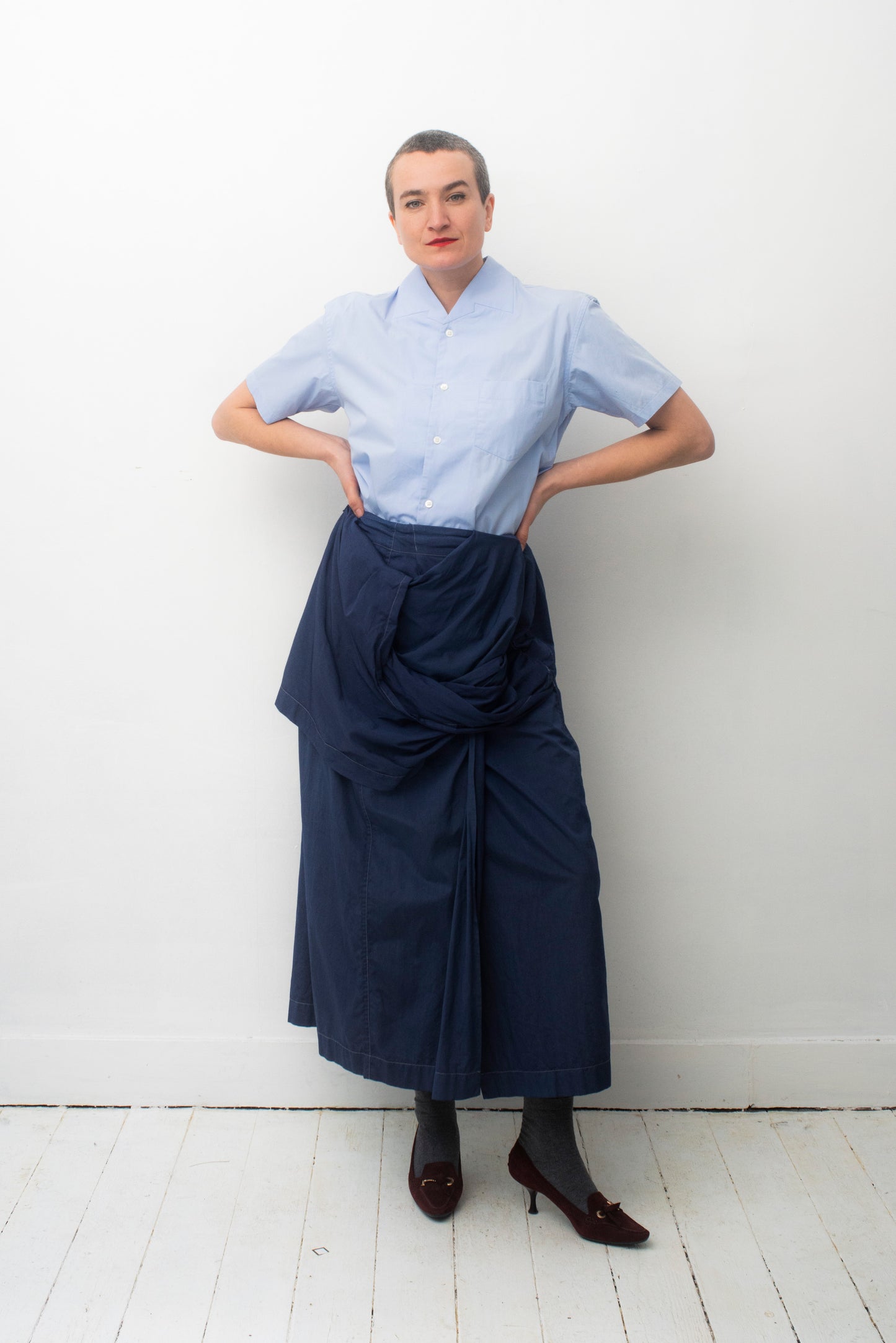 Issey Miyake 80's royal blue cotton sculptural wrap skirt