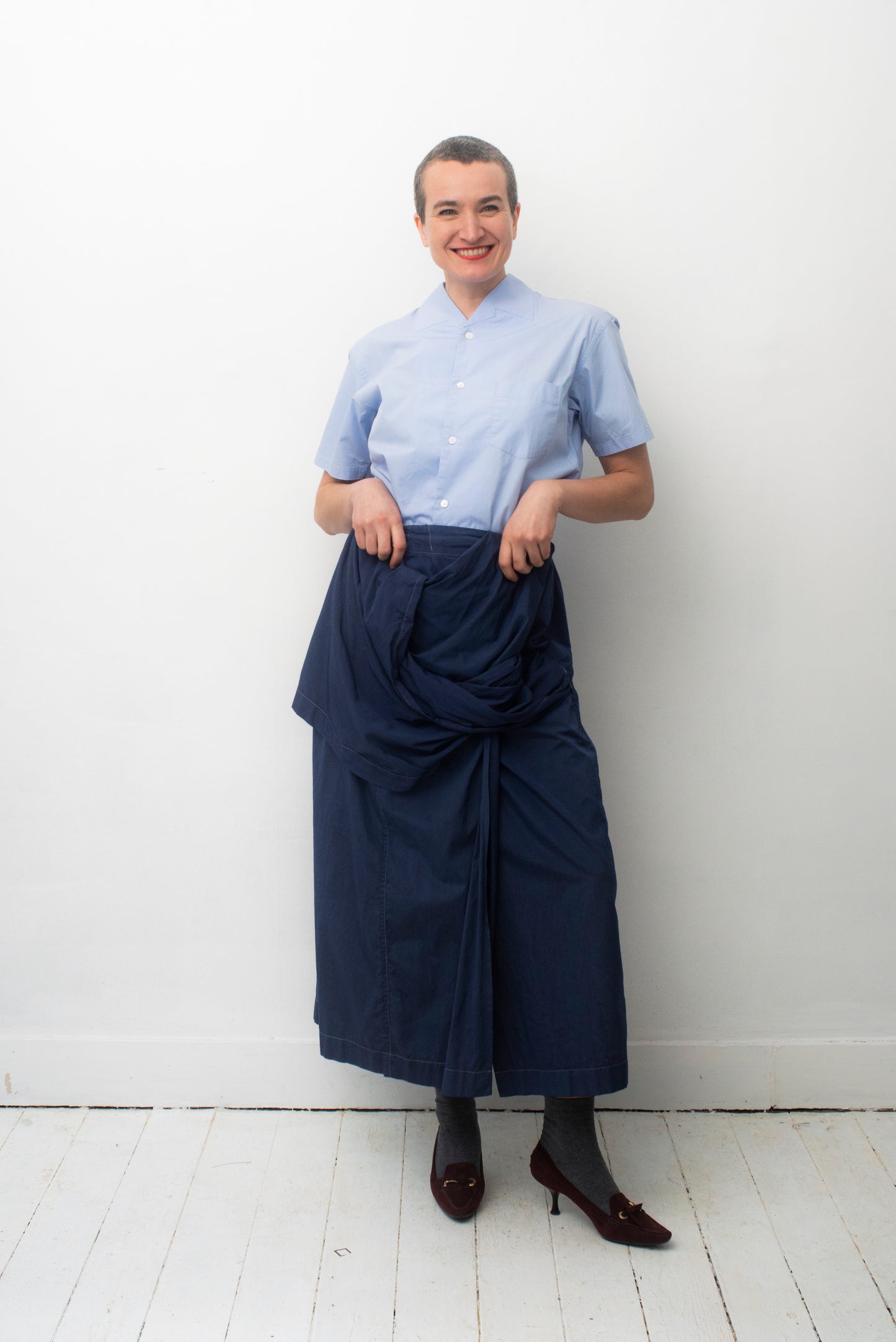 Issey Miyake 80's royal blue cotton sculptural wrap skirt