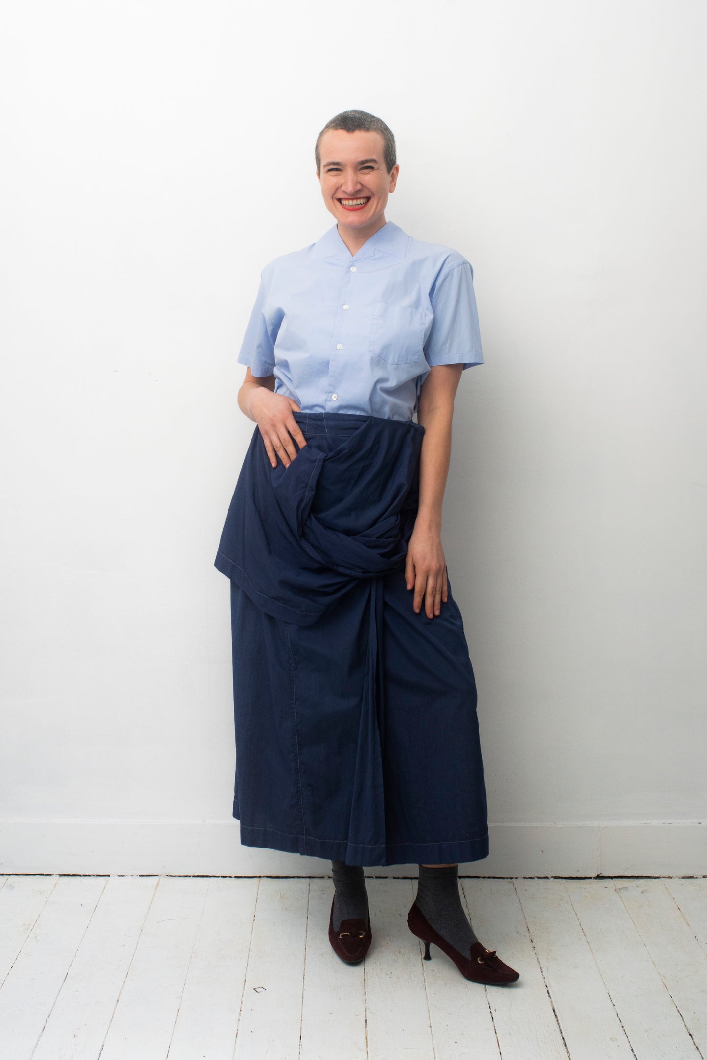 Issey Miyake 80's royal blue cotton sculptural wrap skirt