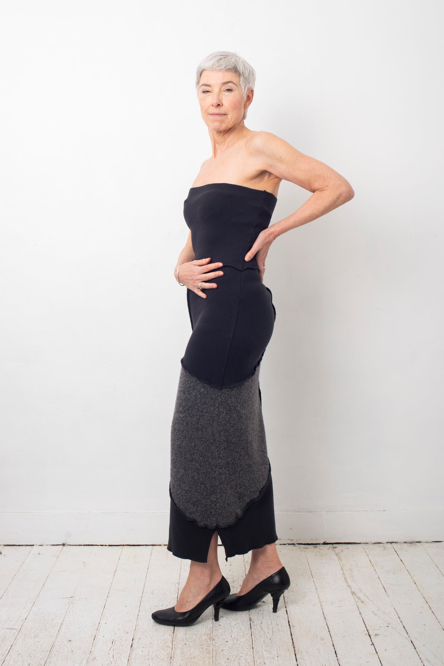 Helena van Haeren 2000's patchwork grey and black wool skirt