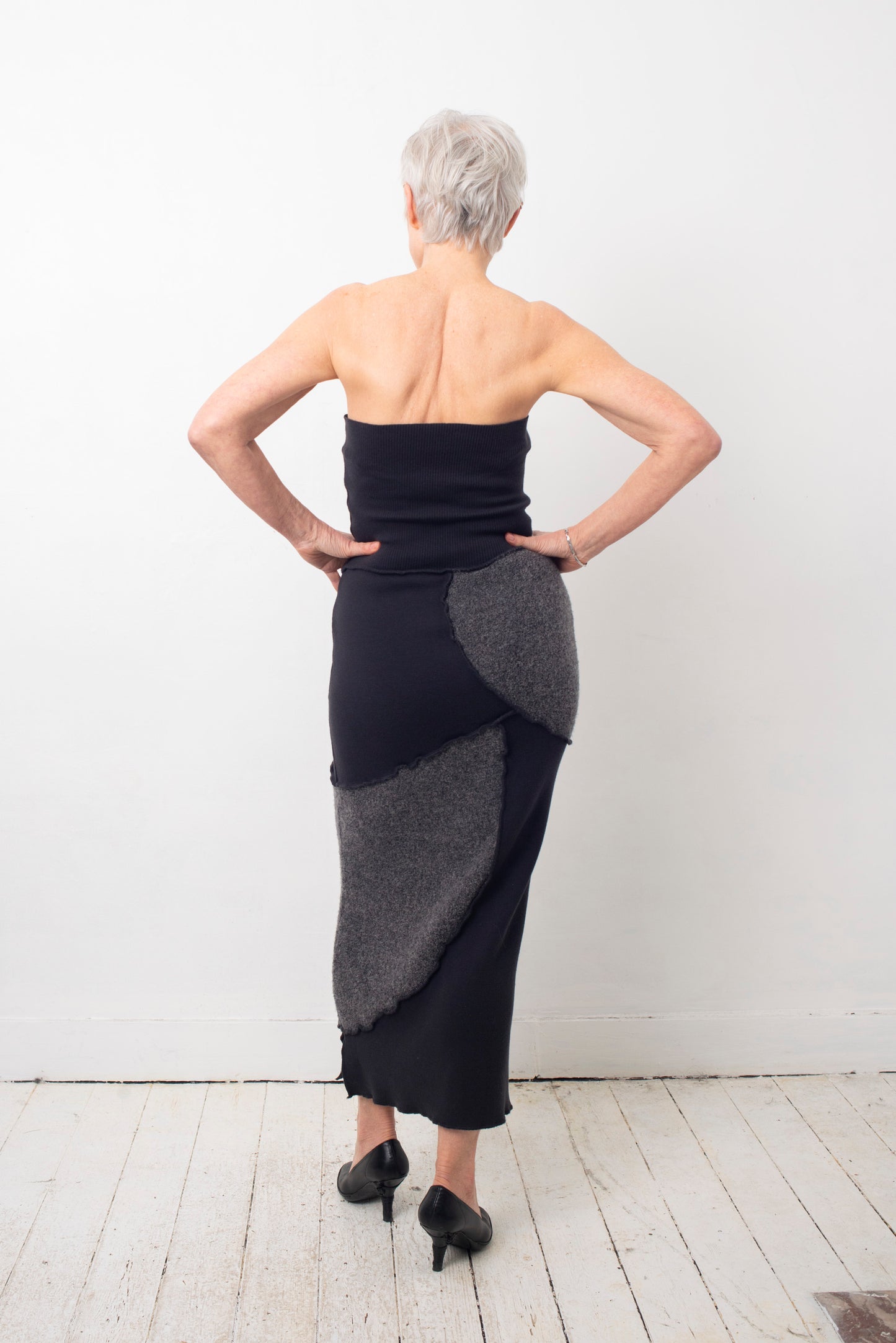 Helena van Haeren 2000's patchwork grey and black wool skirt