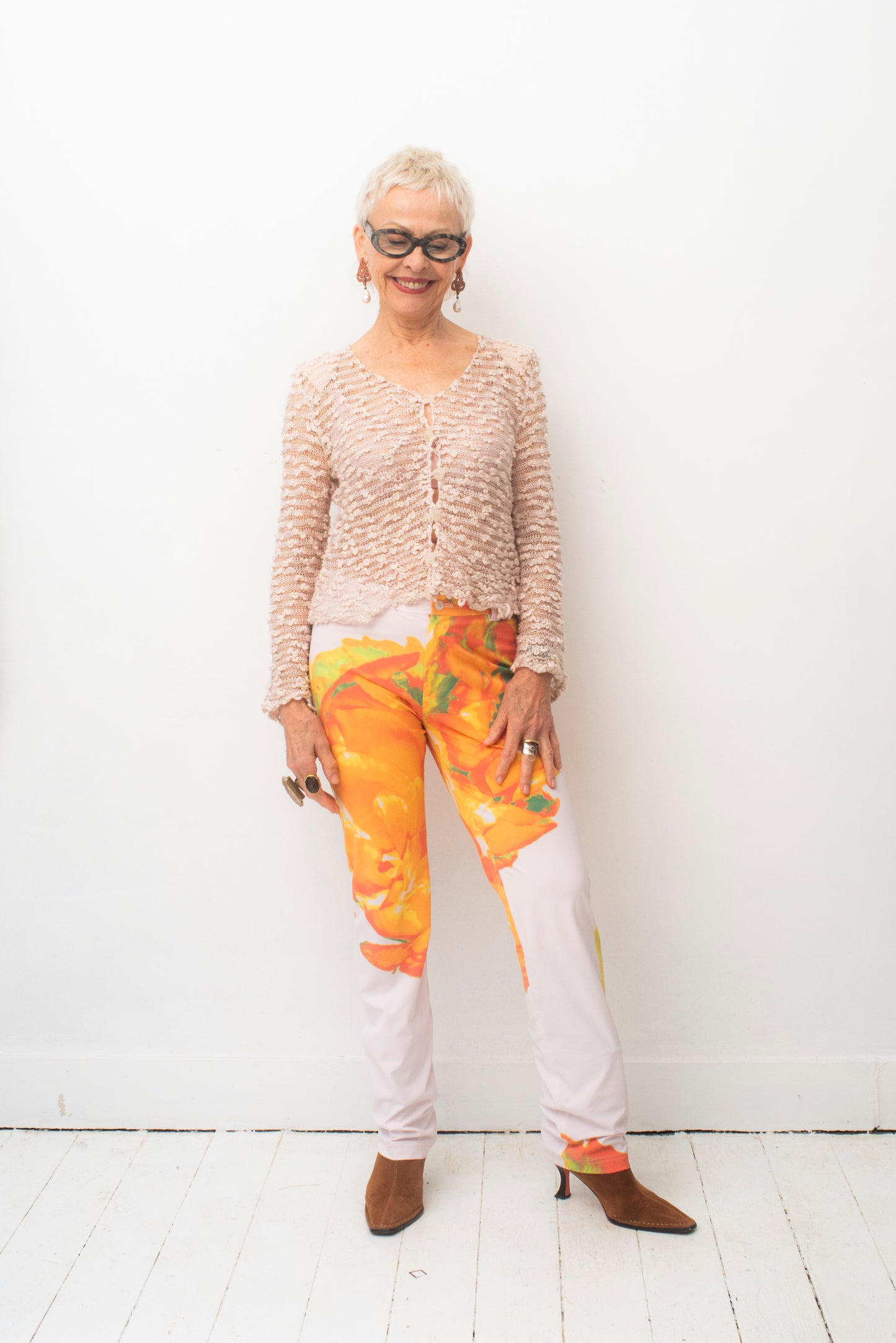 Krizia 80's pearl loosely knit swirl cardigan
