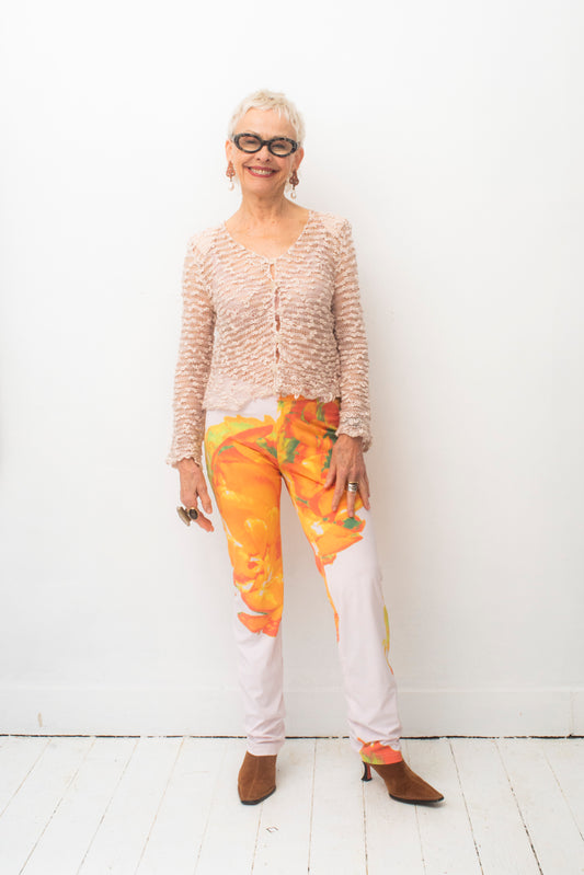 Issey Miyake SS 2002 nylon trousers with orange abstract print