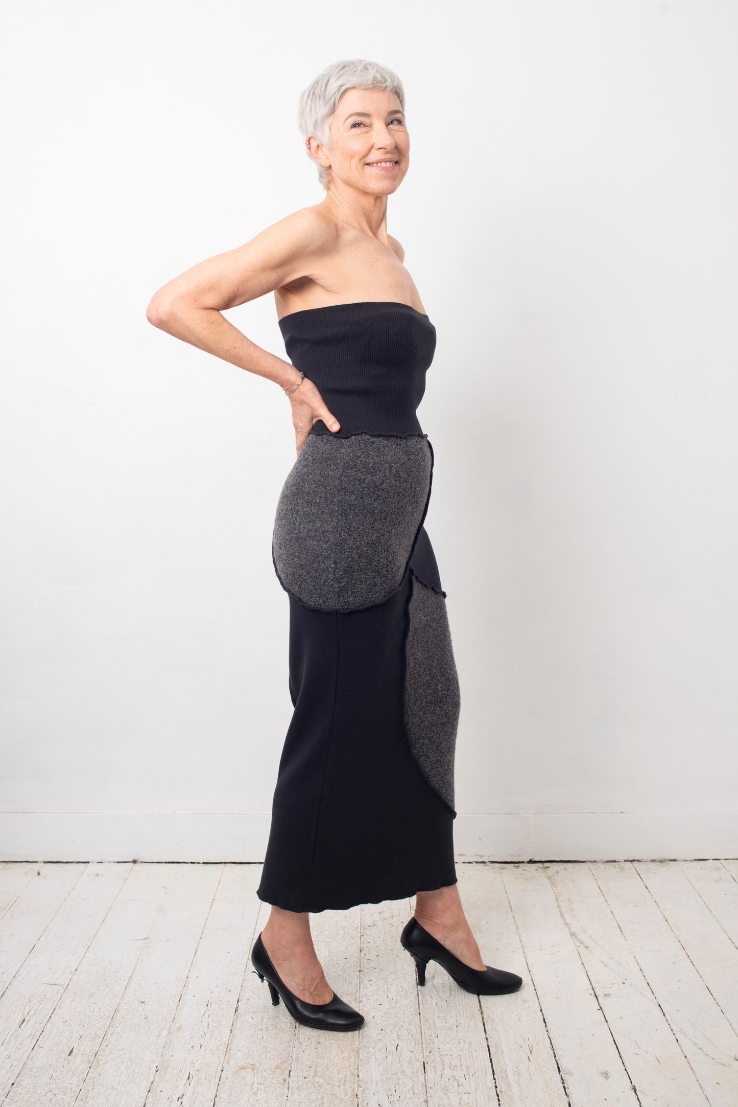 Helena van Haeren 2000's patchwork grey and black wool skirt