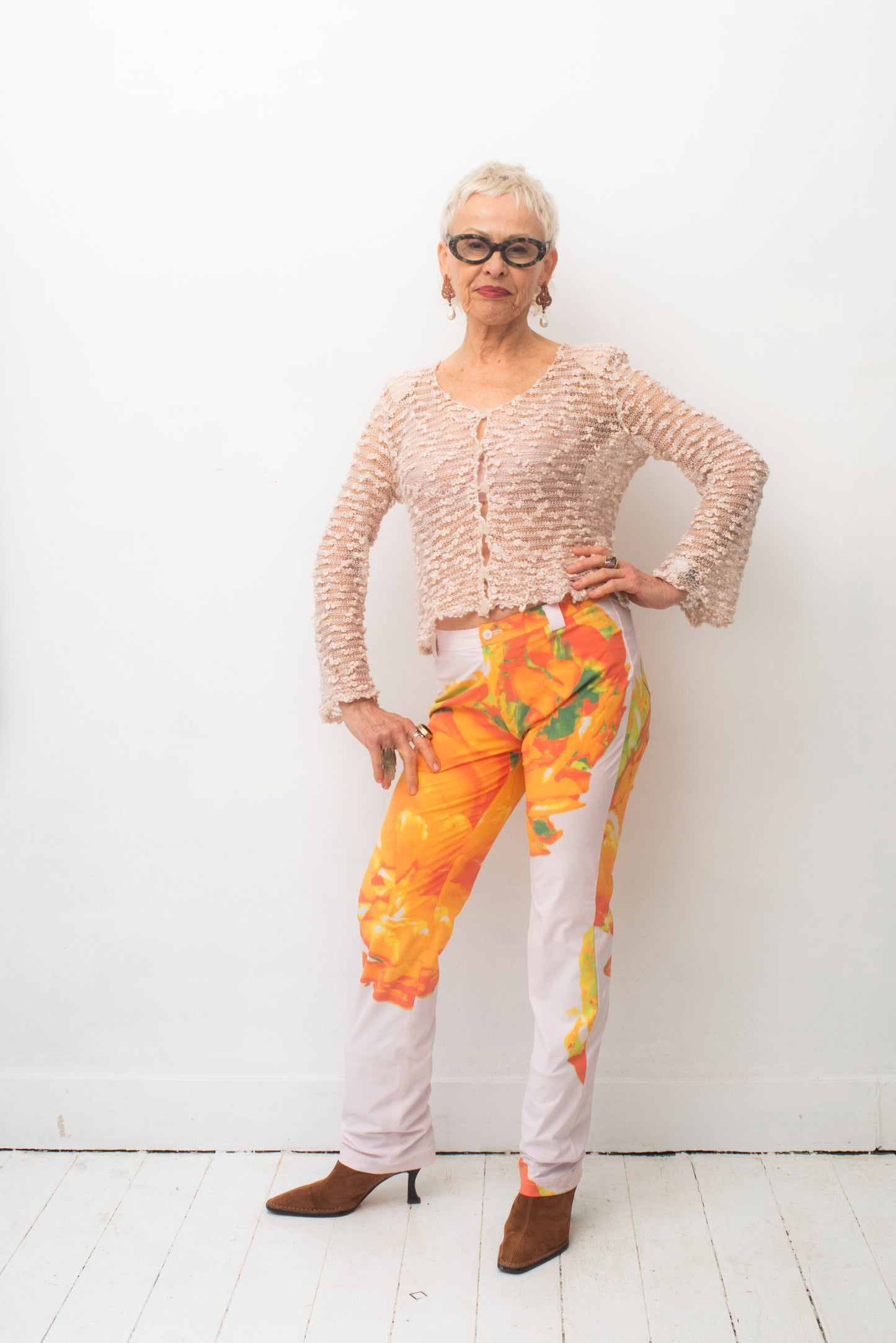 Krizia 80's pearl loosely knit swirl cardigan