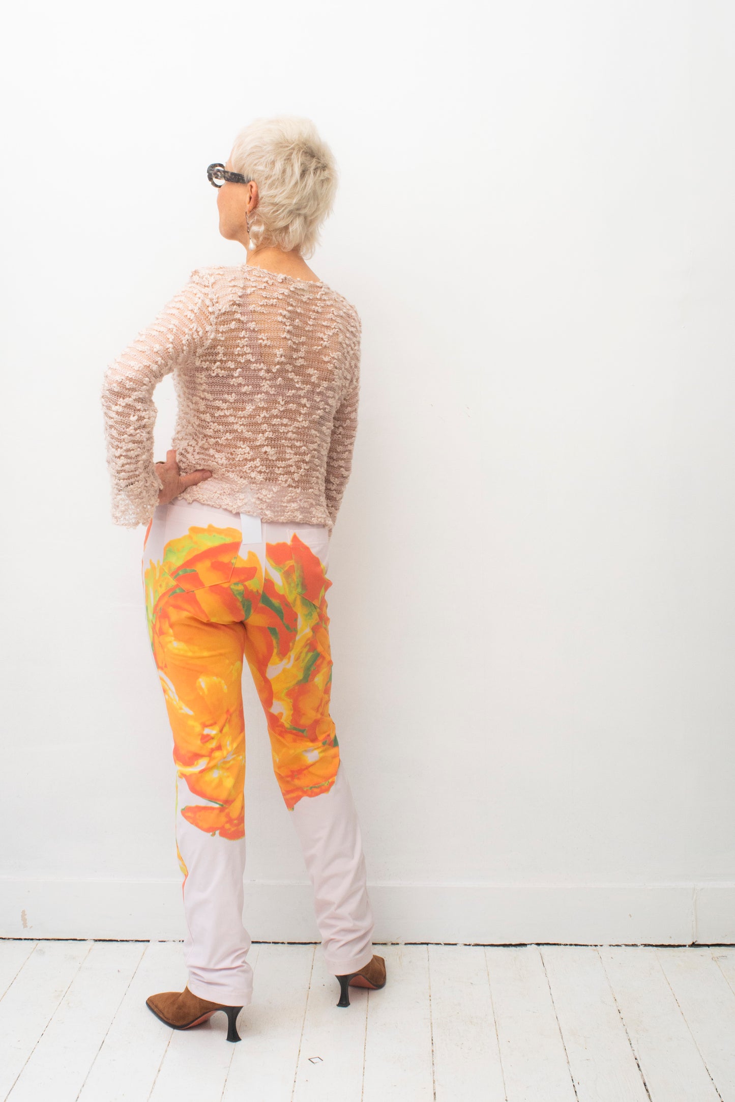 Krizia 80's pearl loosely knit swirl cardigan