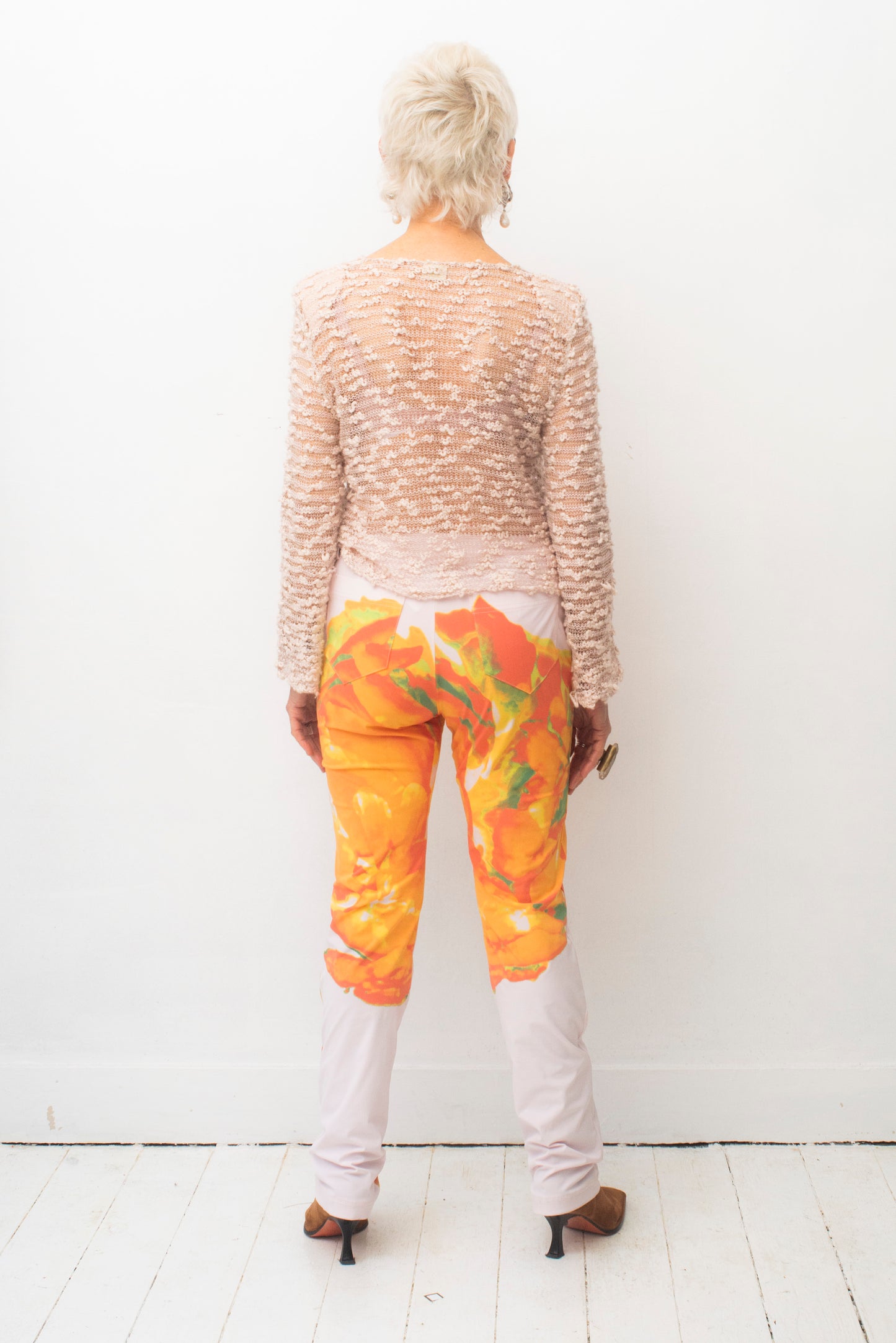 Krizia 80's pearl loosely knit swirl cardigan