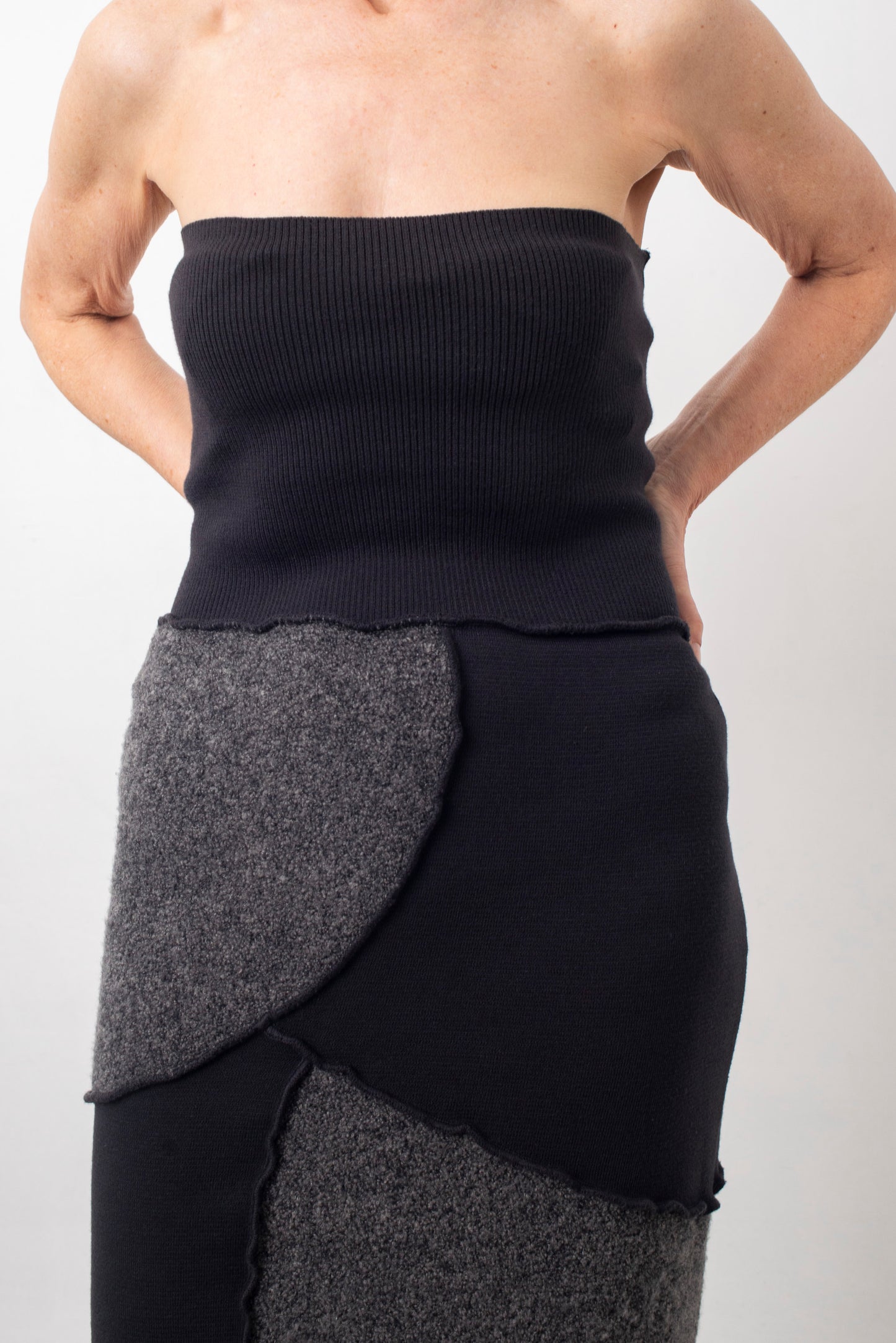 Helena van Haeren 2000's patchwork grey and black wool skirt