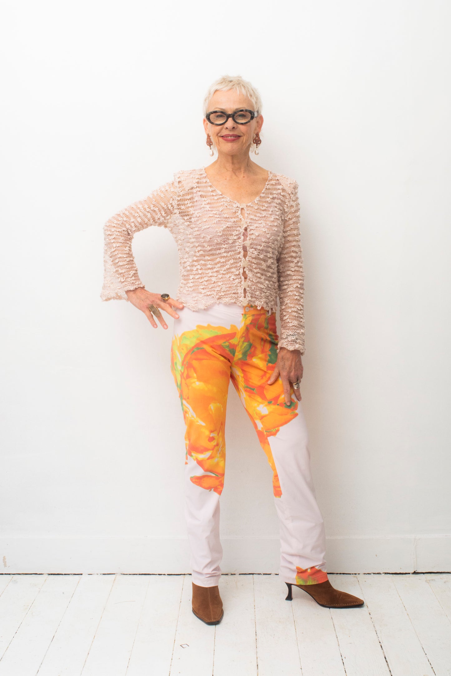 Krizia 80's pearl loosely knit swirl cardigan