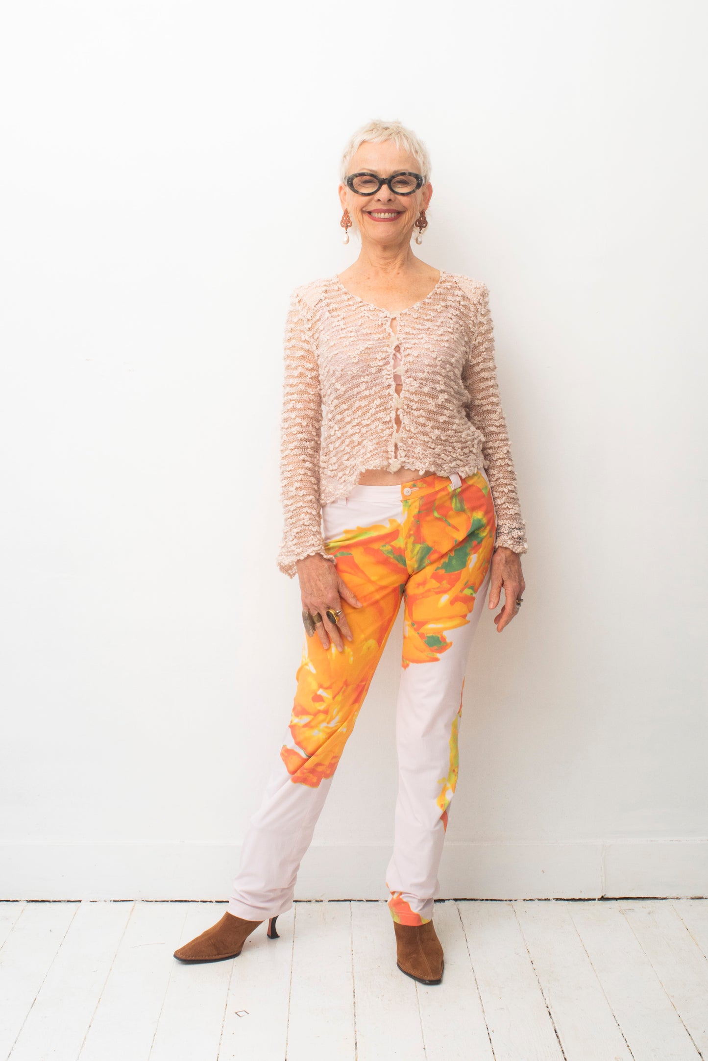 Krizia 80's pearl loosely knit swirl cardigan