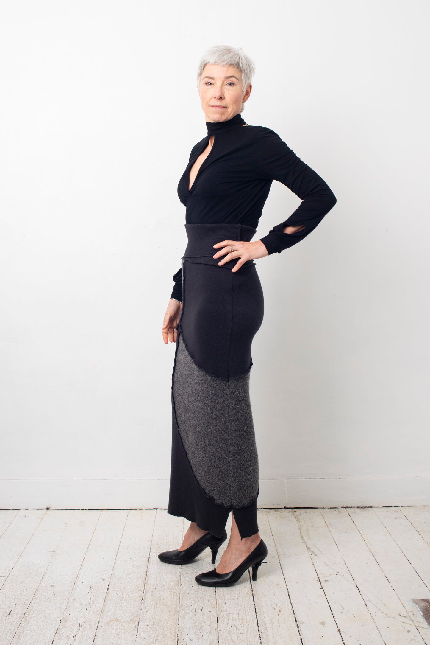 Helena van Haeren 2000's patchwork grey and black wool skirt