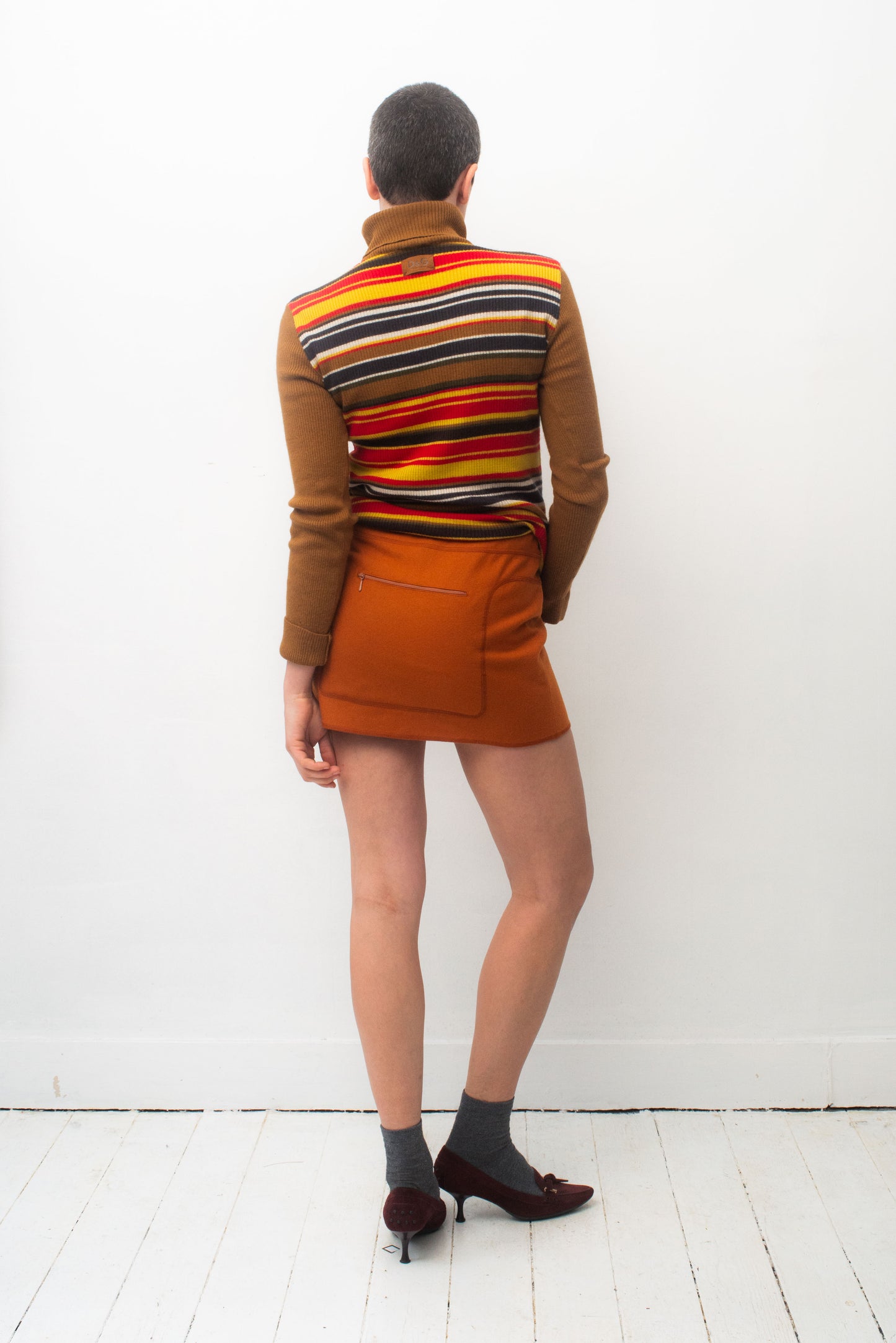 Miu Miu FW 1999 orange miniskirt with stitched in fanny pack