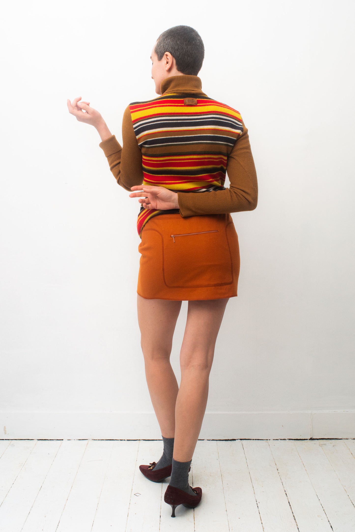 Miu Miu FW 1999 orange miniskirt with stitched in fanny pack