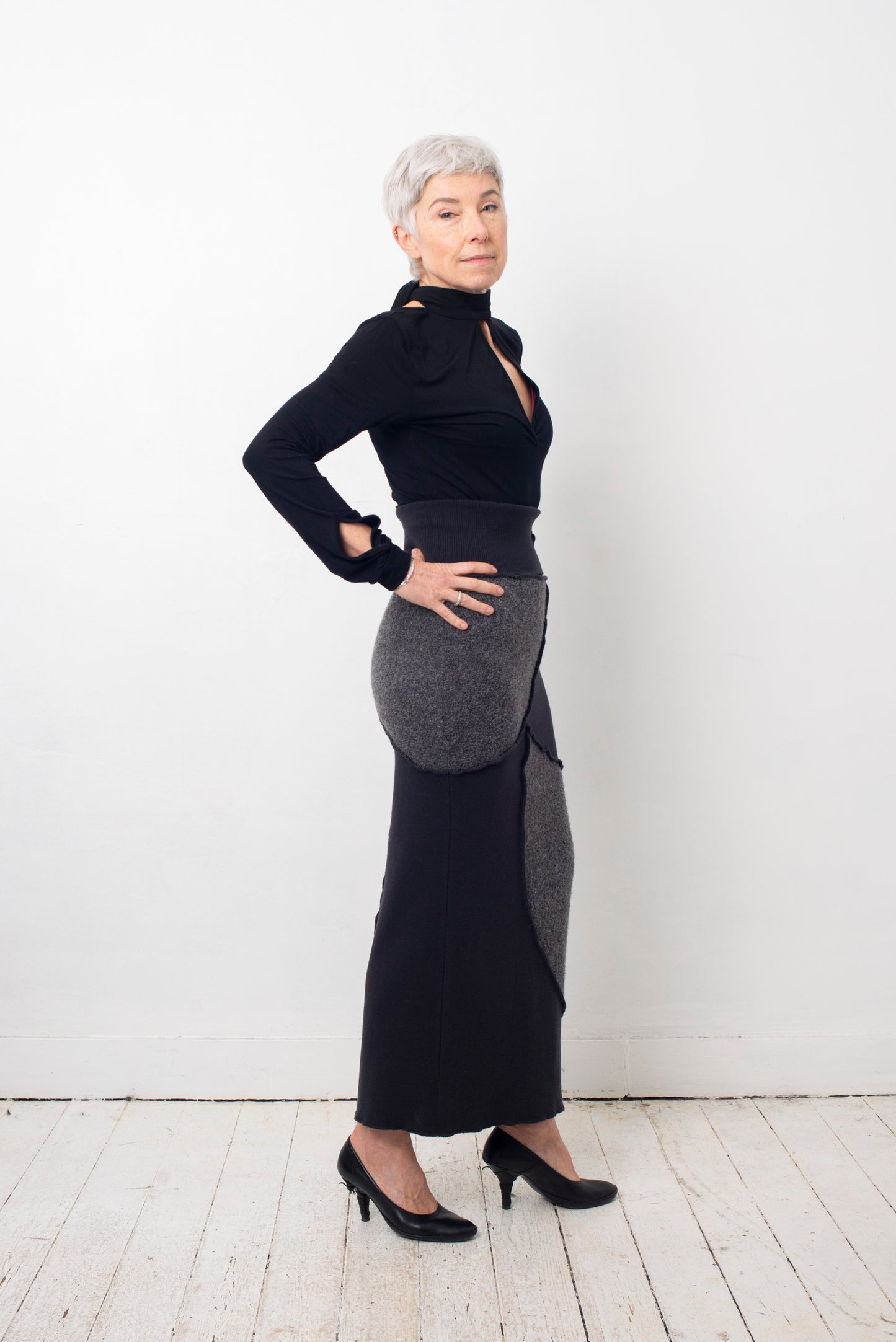Helena van Haeren 2000's patchwork grey and black wool skirt