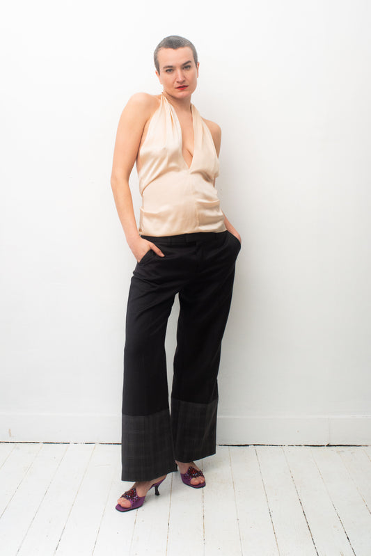 Angelo Tarlazzi 90's silk pearl low cut open back halter top.