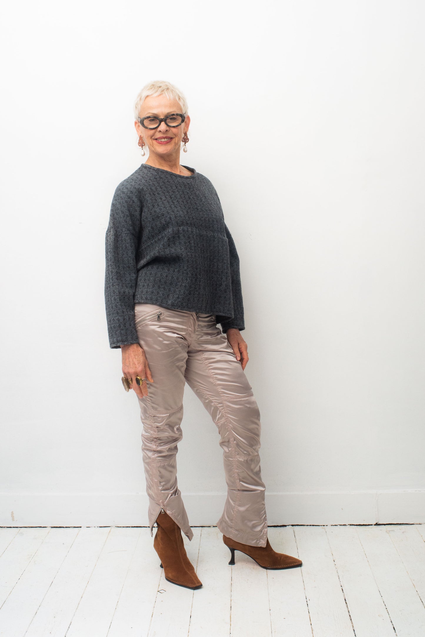 Y's 2000's wool blue-grey cropped wide wool sweater