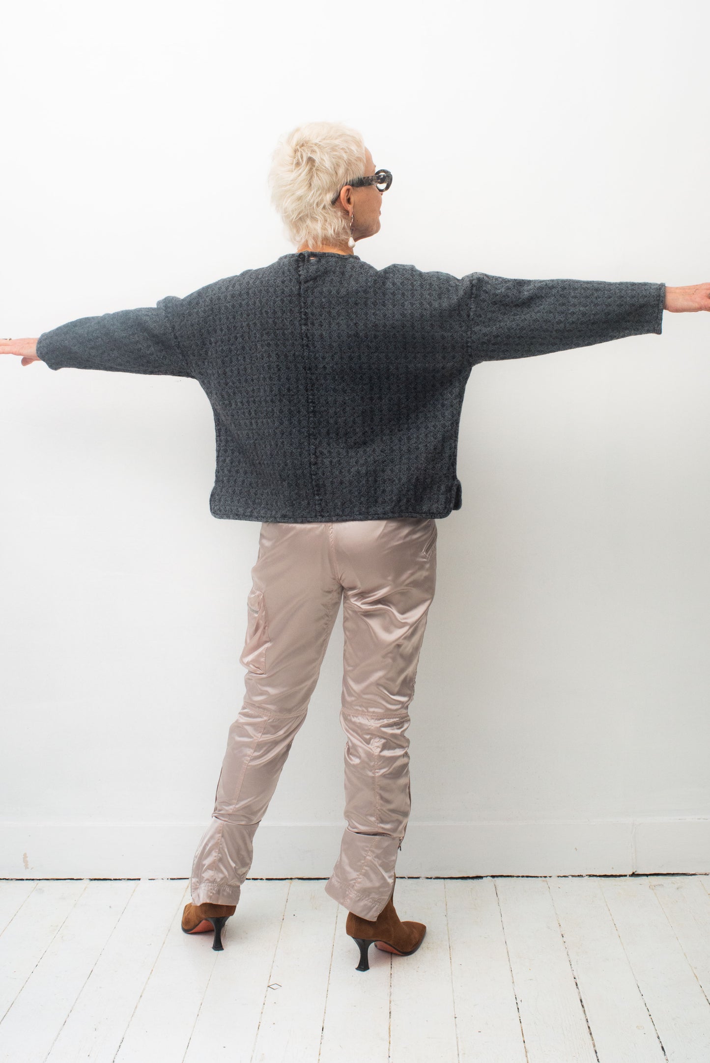 Y's 2000's wool blue-grey cropped wide wool sweater