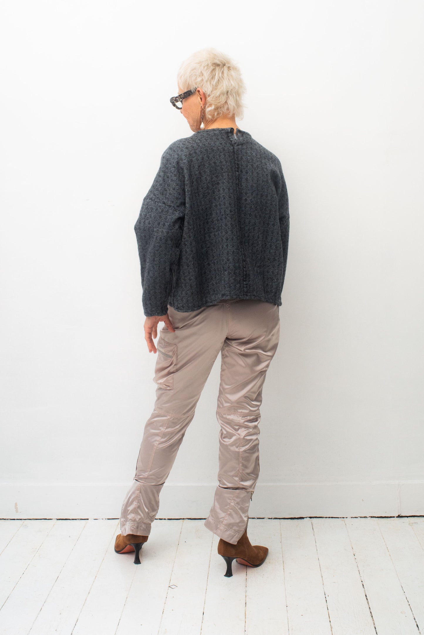 Y's 2000's wool blue-grey cropped wide wool sweater