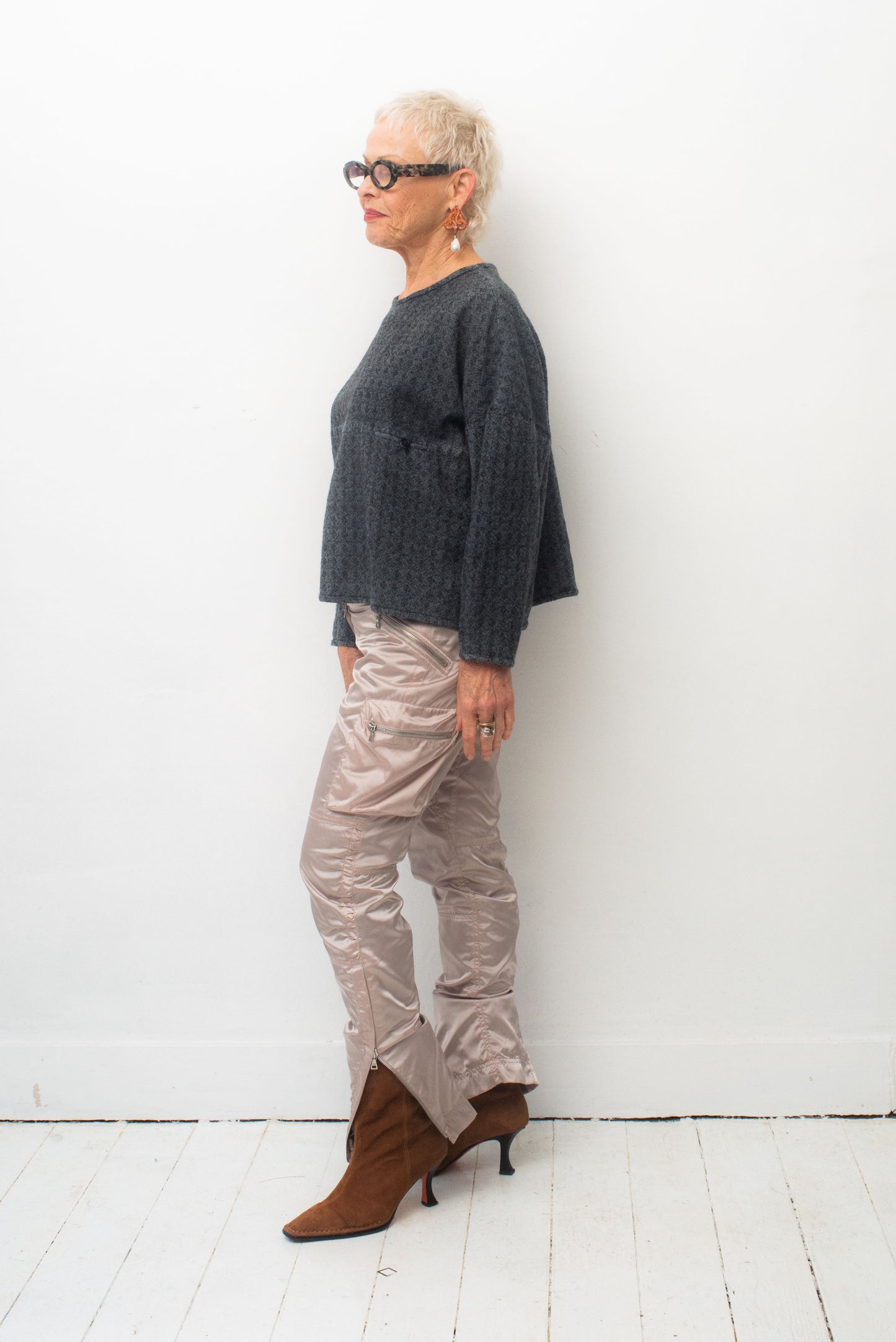 Y's 2000's wool blue-grey cropped wide wool sweater