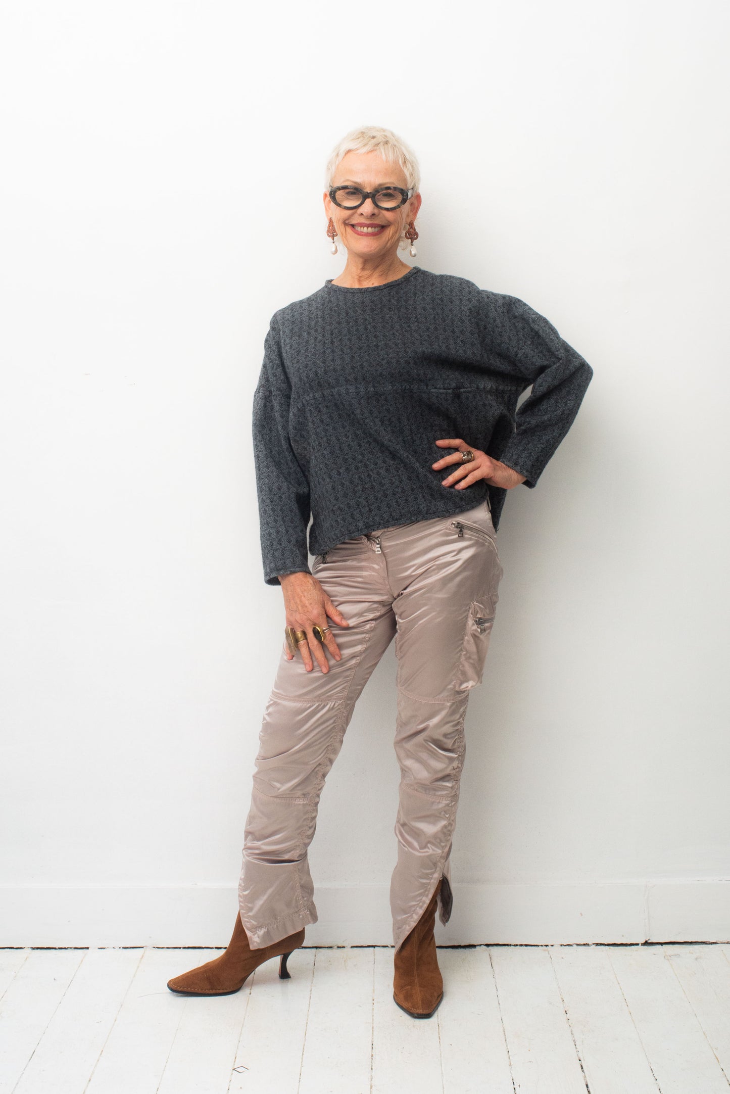 Y's 2000's wool blue-grey cropped wide wool sweater