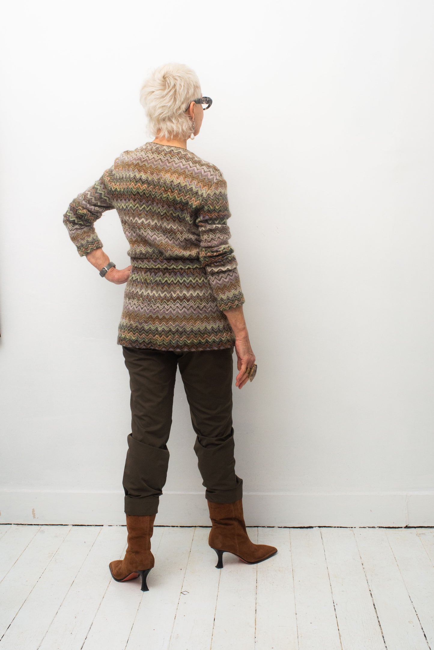 Missoni 90's knit green and purple zigzag wrap cardigan with belt