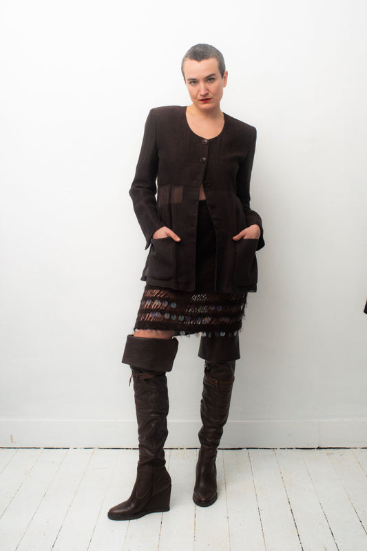 Moschino Cheap & Chic 90's brown linnen jacket with transparency