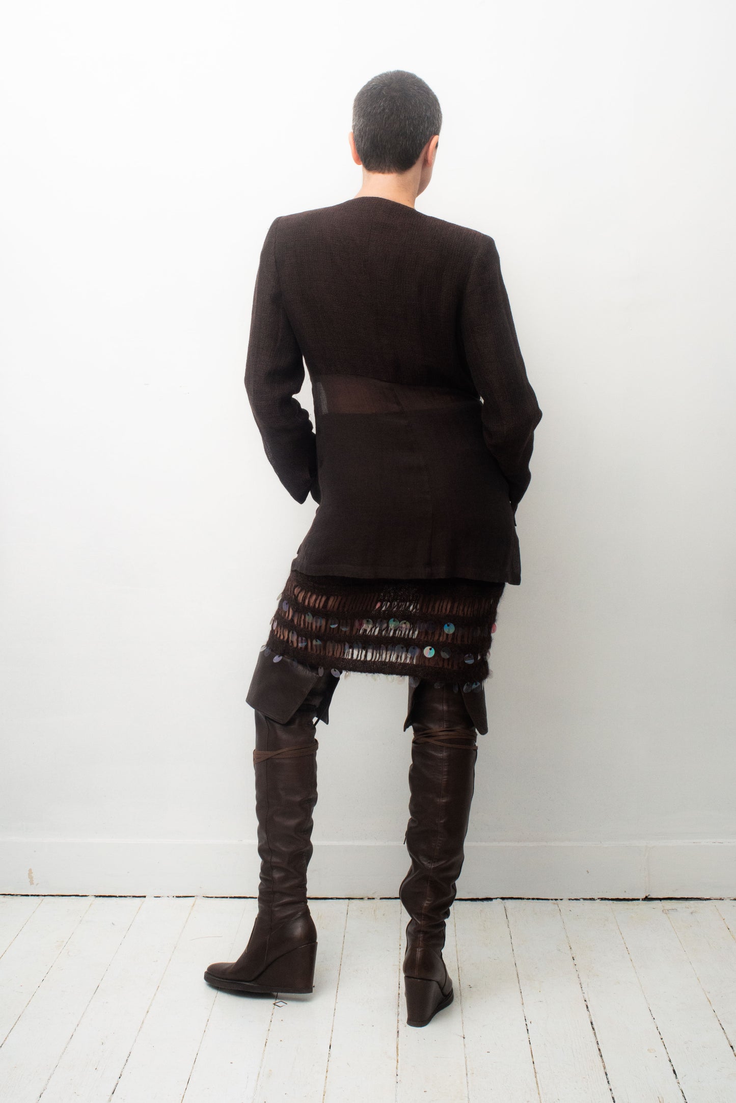 Christian Lacroix Bazar 90's brown wool knit skirt with sequins