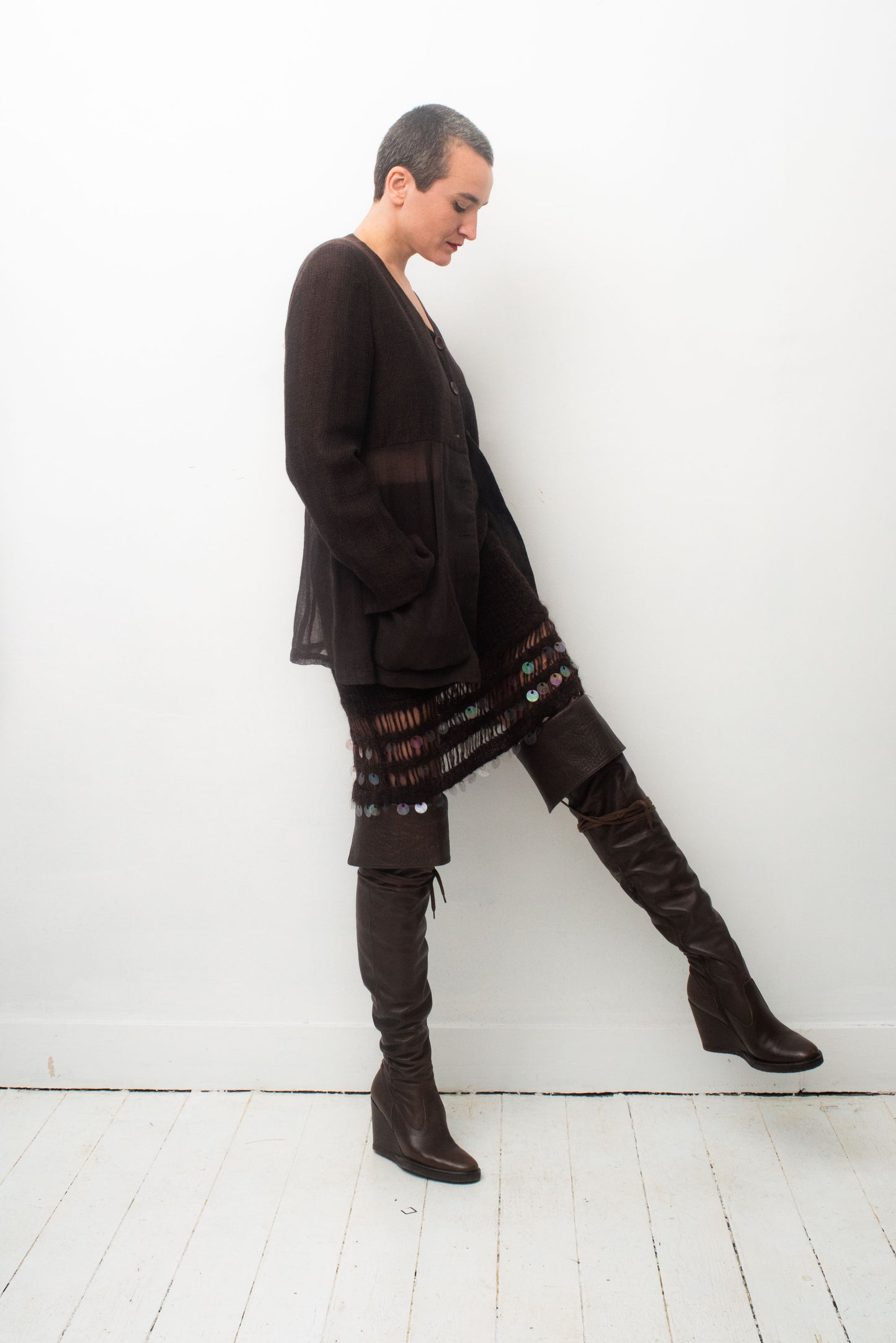 Moschino Cheap & Chic 90's brown linnen jacket with transparency