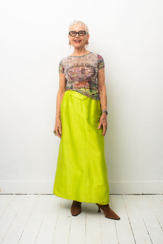 Courrèges 60's chartreuse cotton maxi skirt