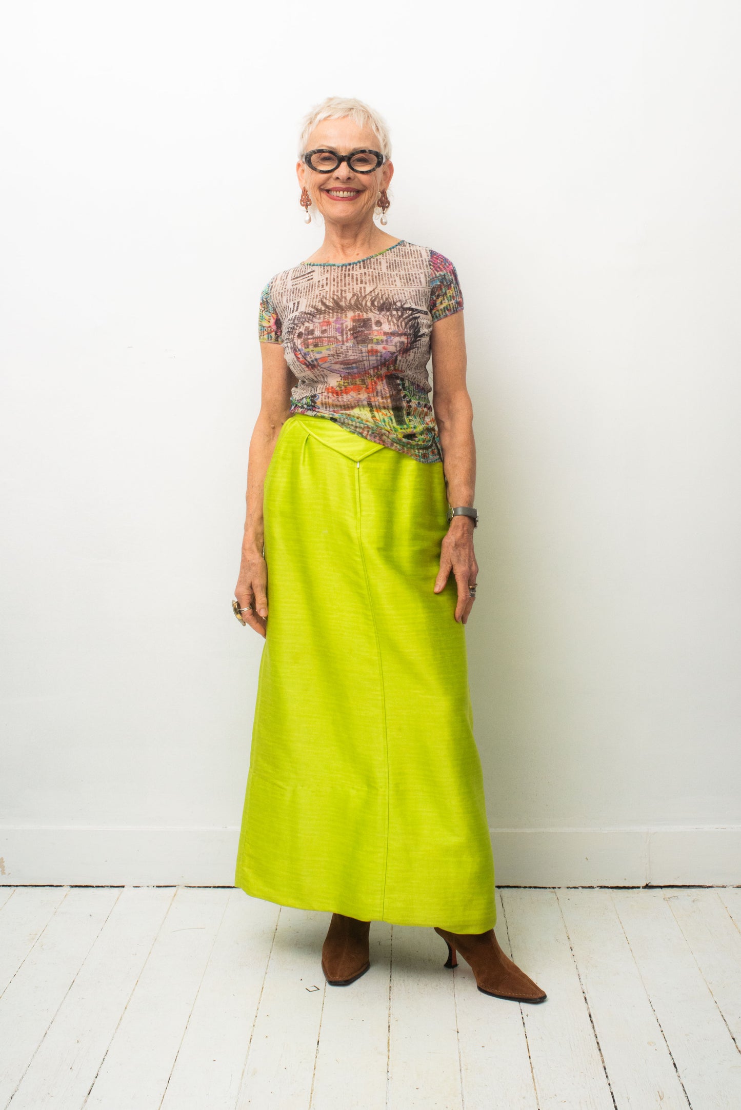 Courrèges 60's chartreuse cotton maxi skirt