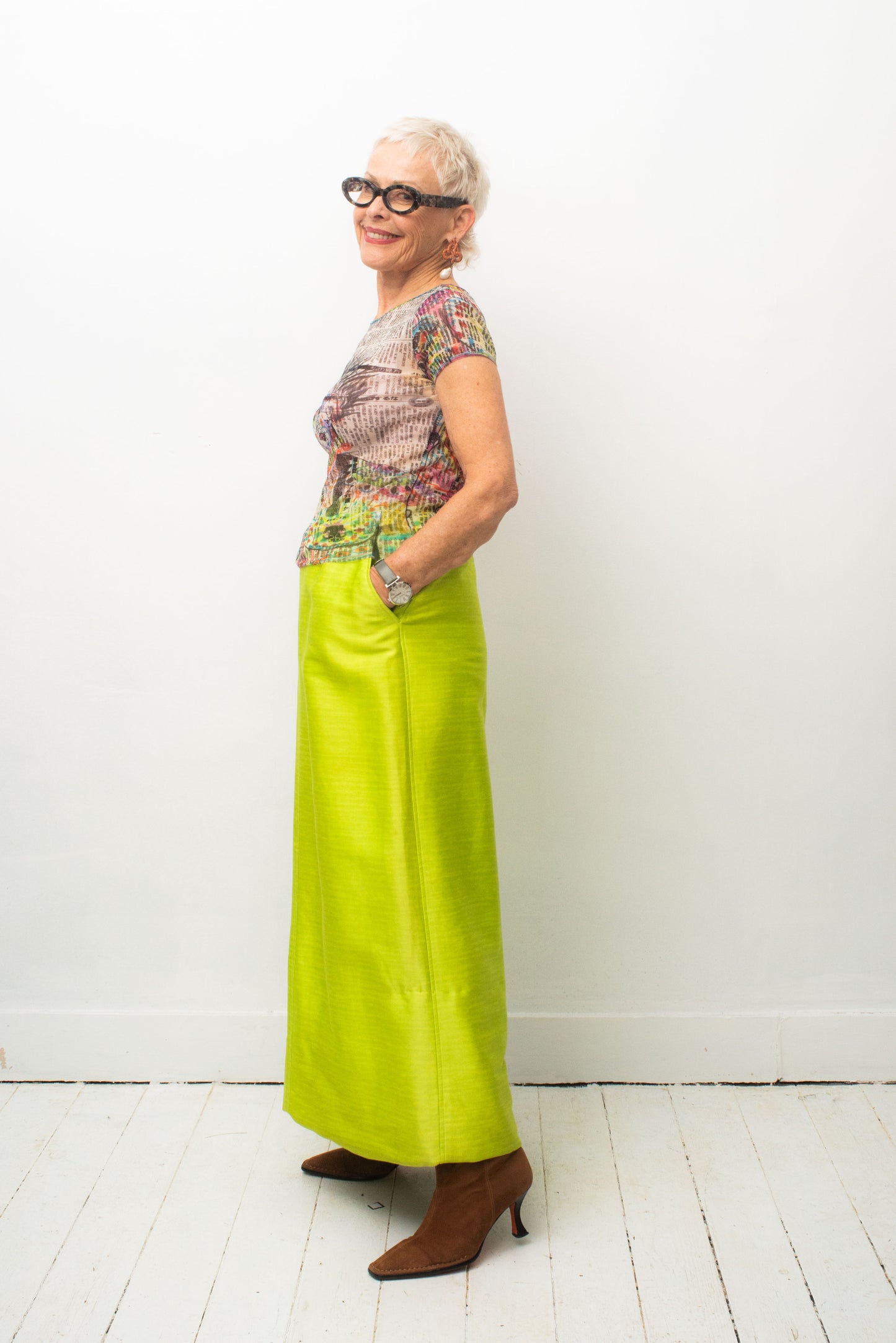 Courrèges 60's chartreuse cotton maxi skirt