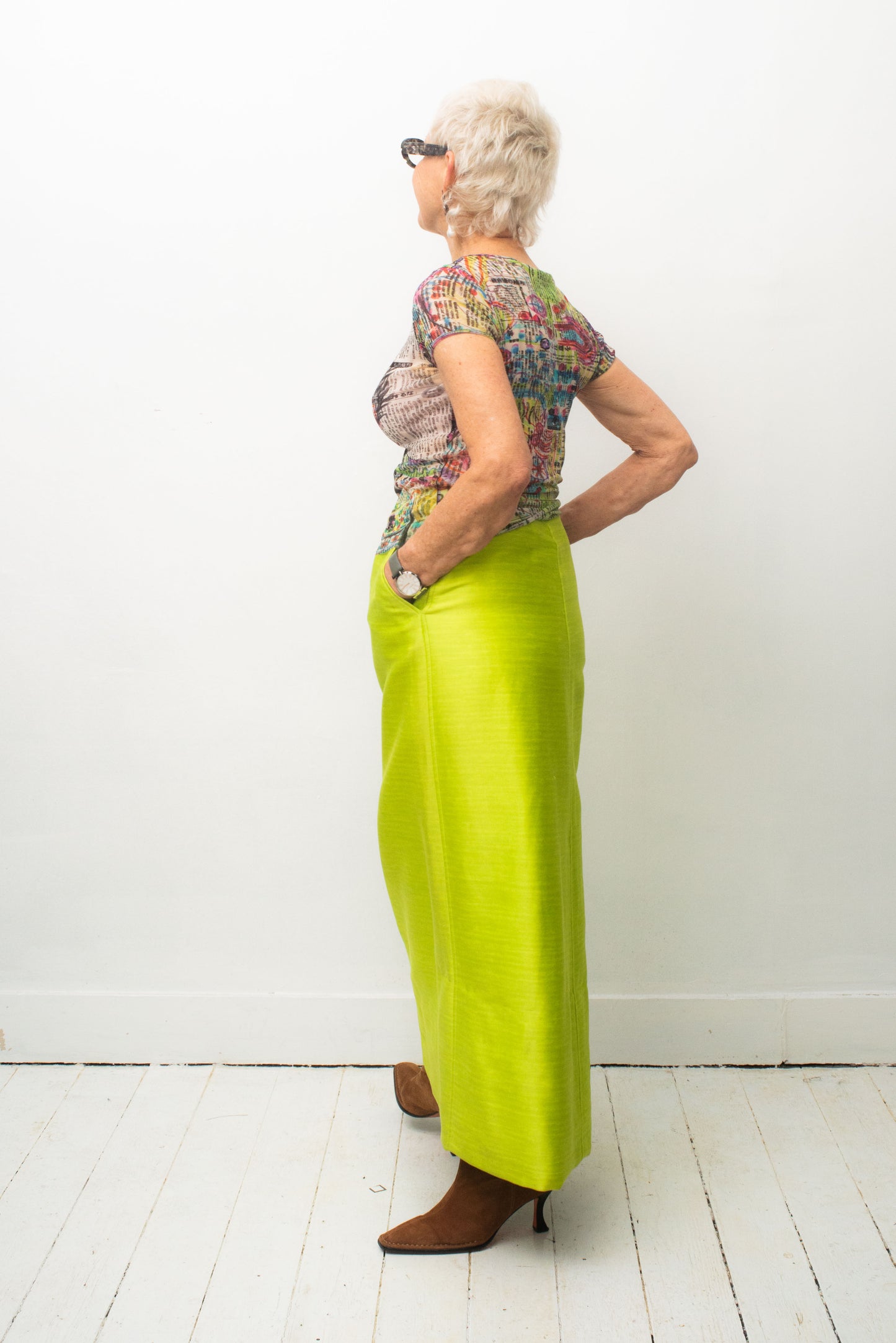 Courrèges 60's chartreuse cotton maxi skirt