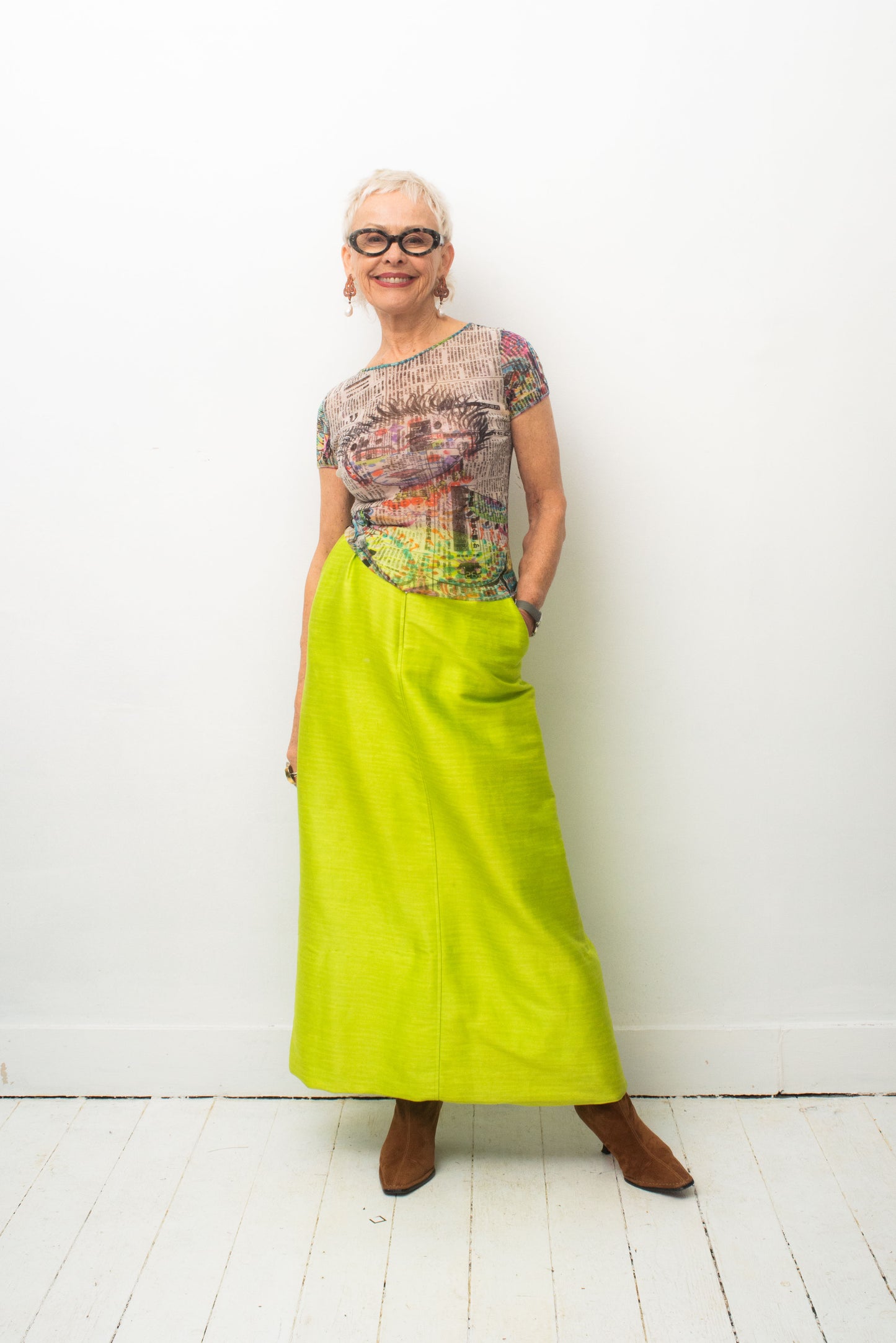 Courrèges 60's chartreuse cotton maxi skirt