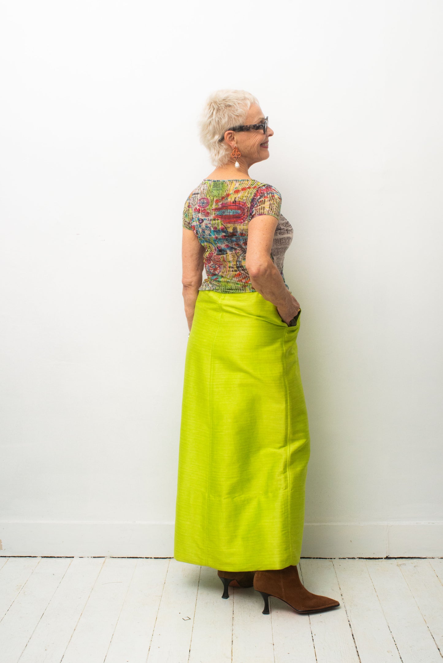 Courrèges 60's chartreuse cotton maxi skirt