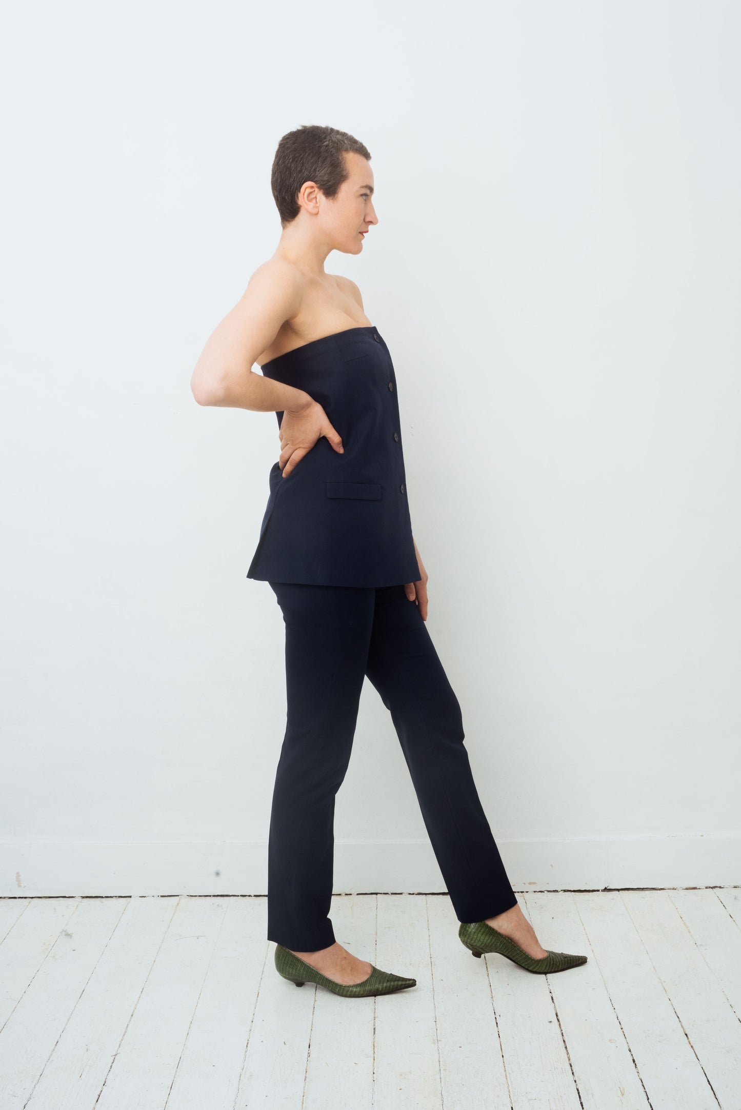 Jil Sander SS 2008 dark blue corset pantsuit