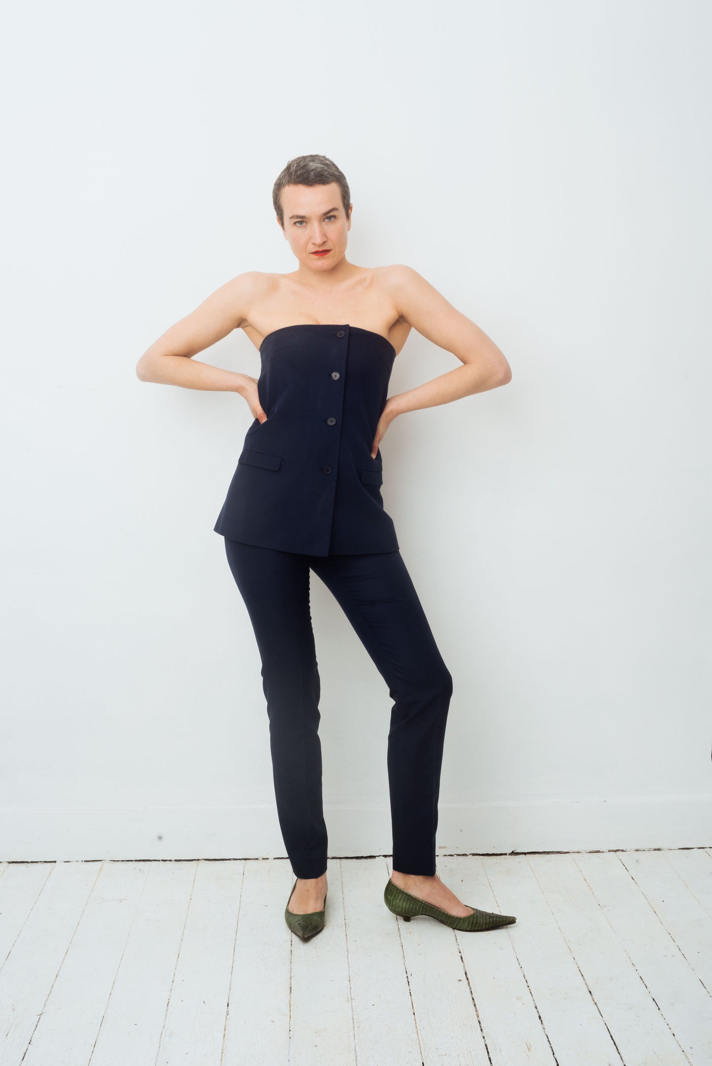 Jil Sander SS 2008 dark blue corset pantsuit