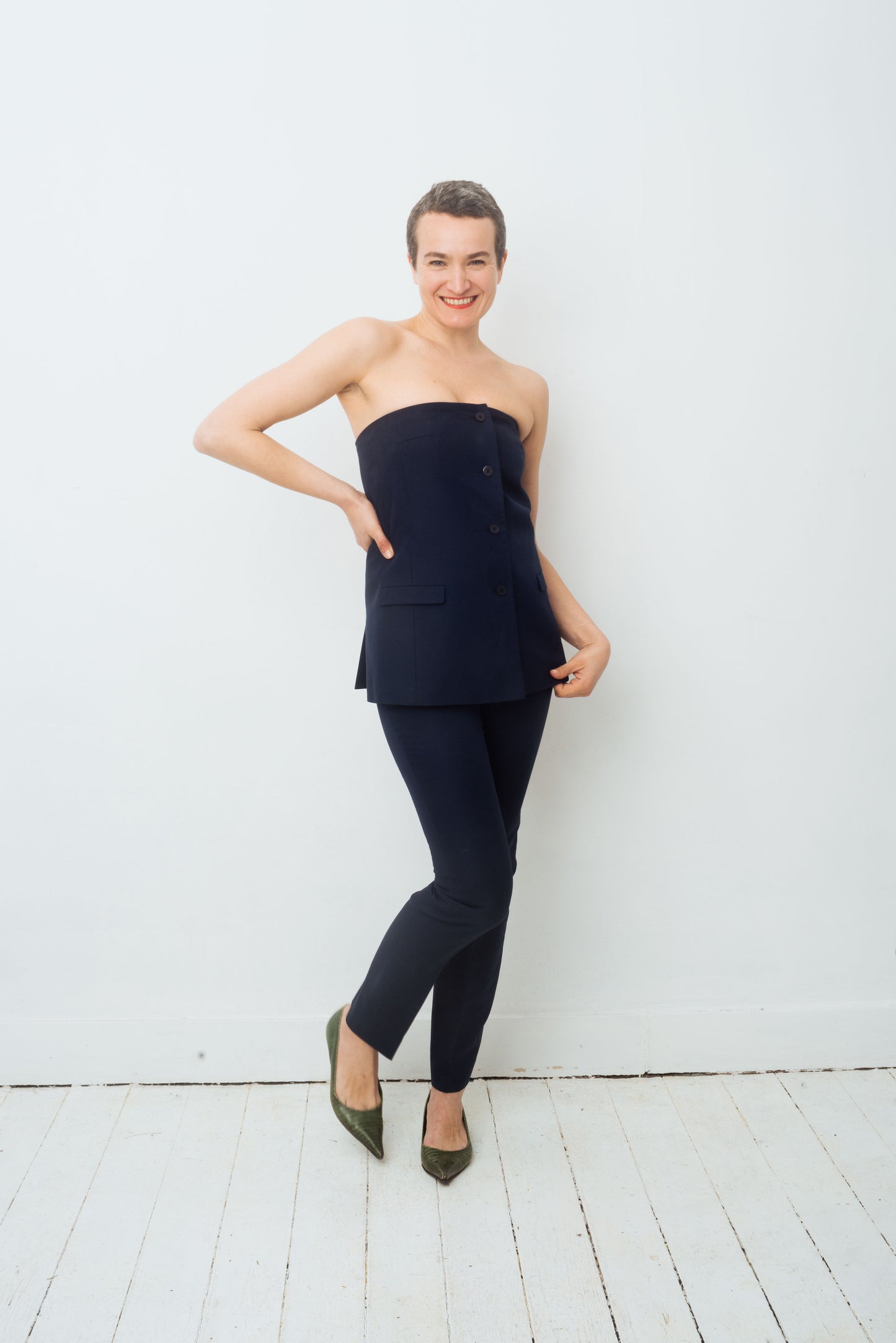 Jil Sander SS 2008 dark blue corset pantsuit