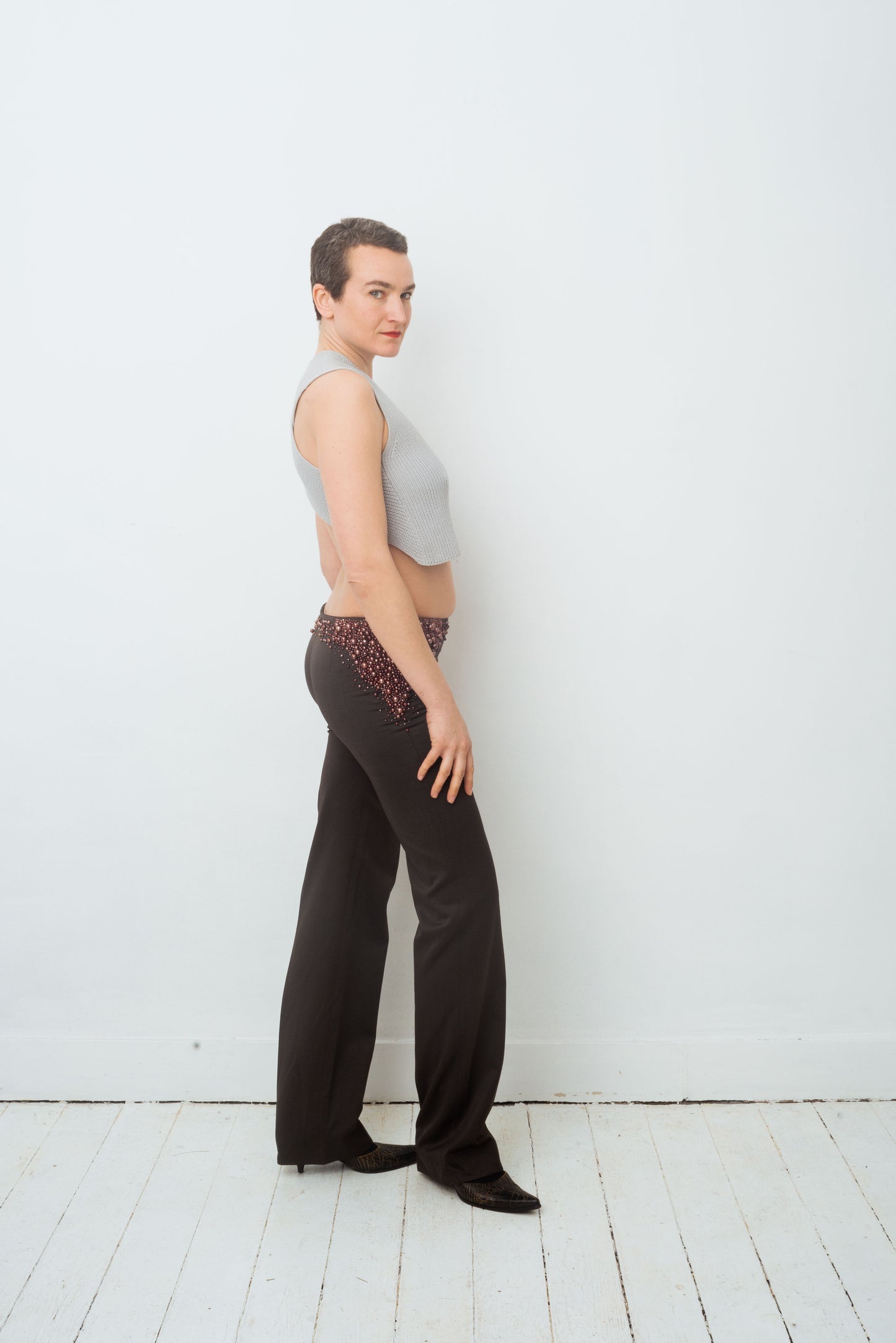 Chloé FW 2001 beaded low waist trousers