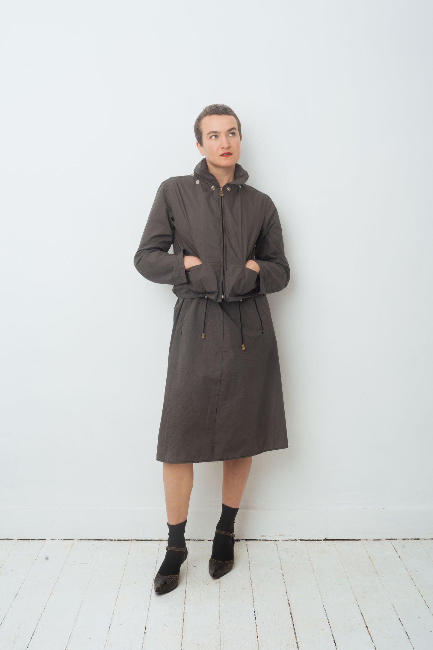 Emporio Armani 90's nylon grey rain jacket with removable collar and hood
